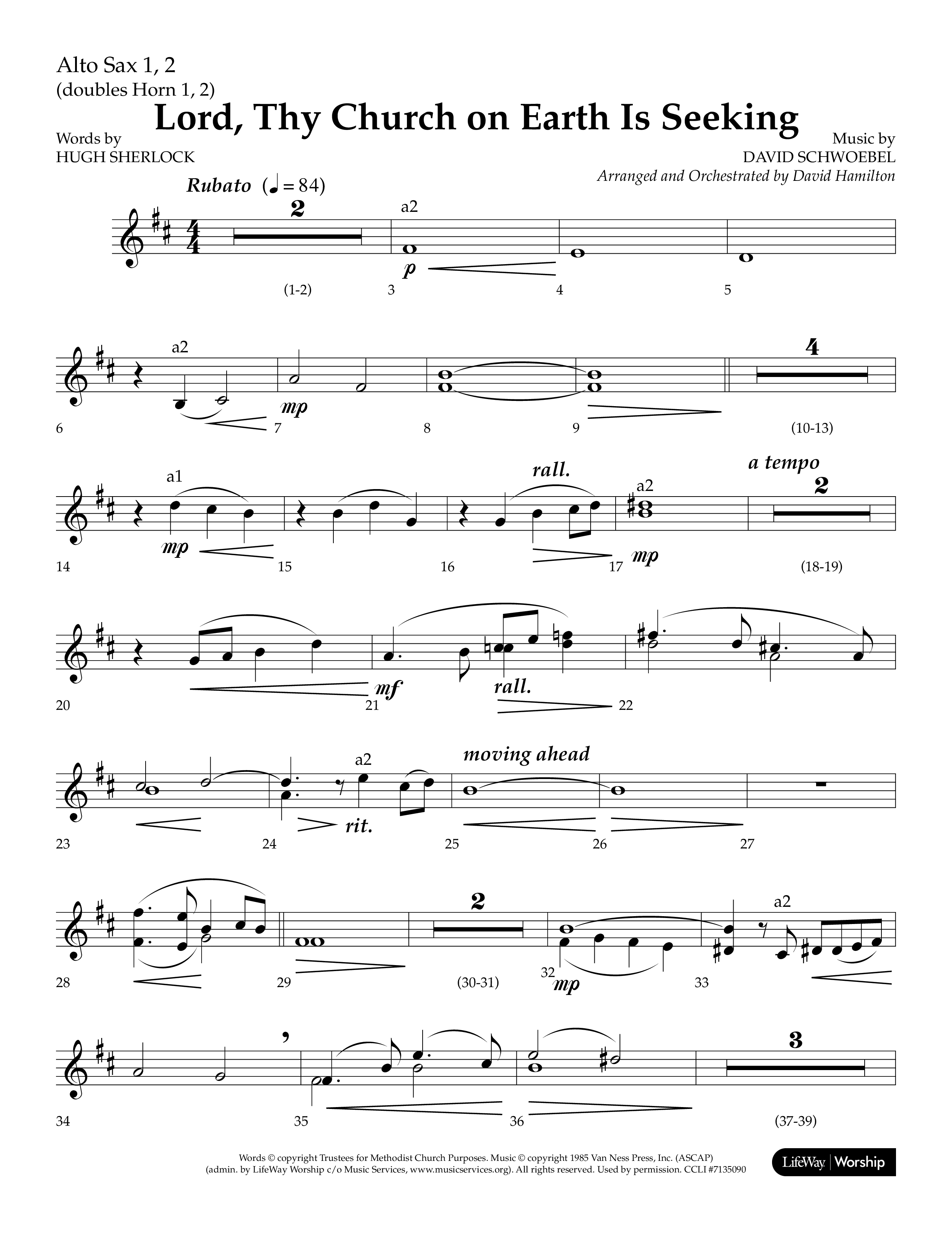 Lord Thy Church On Earth Is Seeking (Choral Anthem SATB) Alto Sax 1/2 (Lifeway Choral / Arr. David Hamilton)