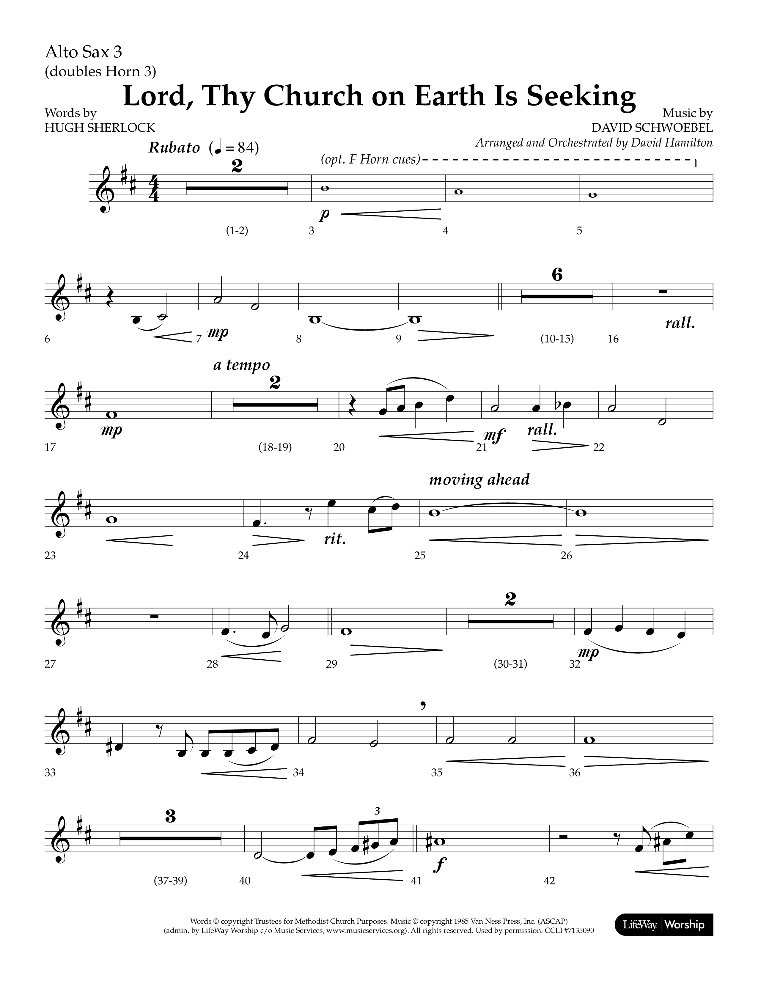 Lord Thy Church On Earth Is Seeking (Choral Anthem SATB) Alto Sax (Lifeway Choral / Arr. David Hamilton)