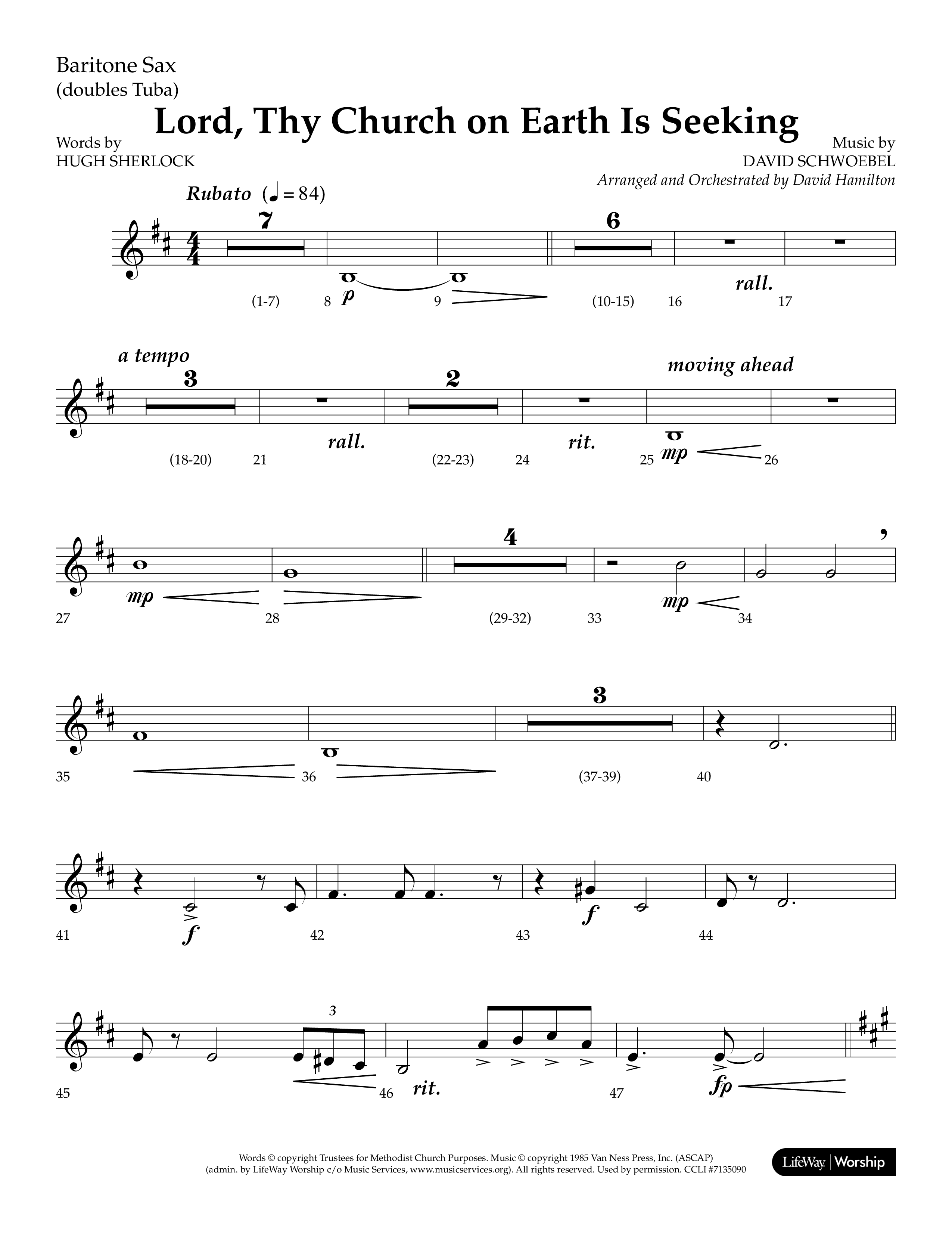 Lord Thy Church On Earth Is Seeking (Choral Anthem SATB) Bari Sax (Lifeway Choral / Arr. David Hamilton)