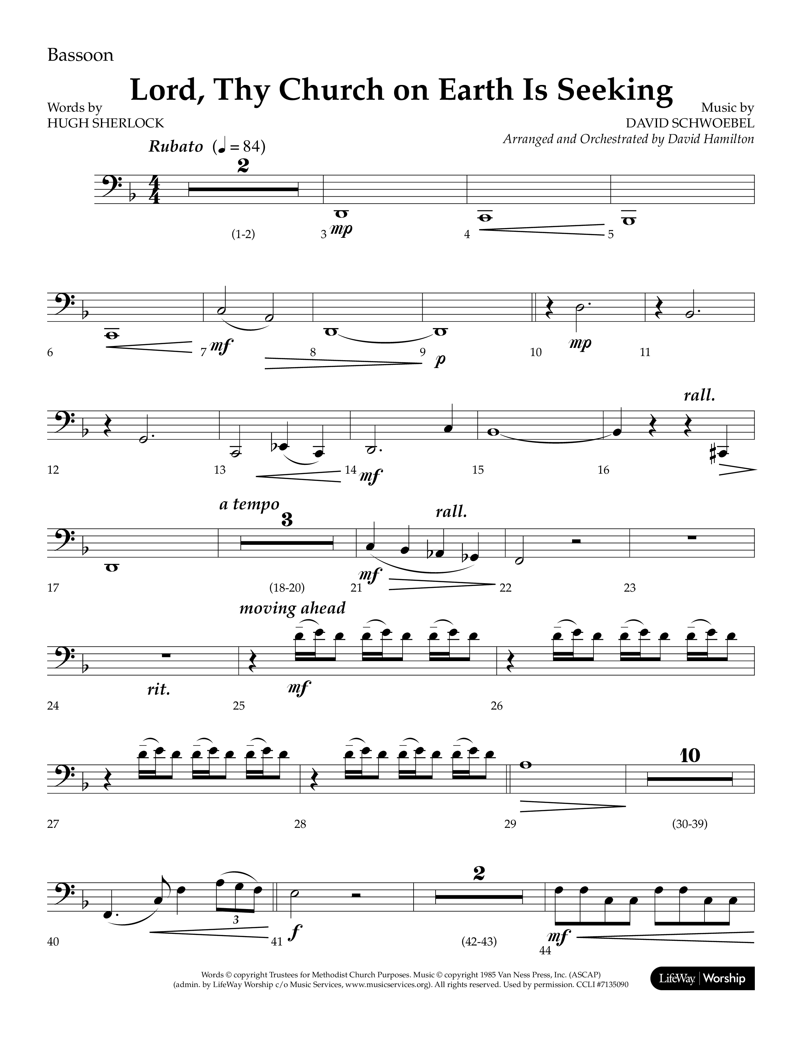 Lord Thy Church On Earth Is Seeking (Choral Anthem SATB) Bassoon (Lifeway Choral / Arr. David Hamilton)