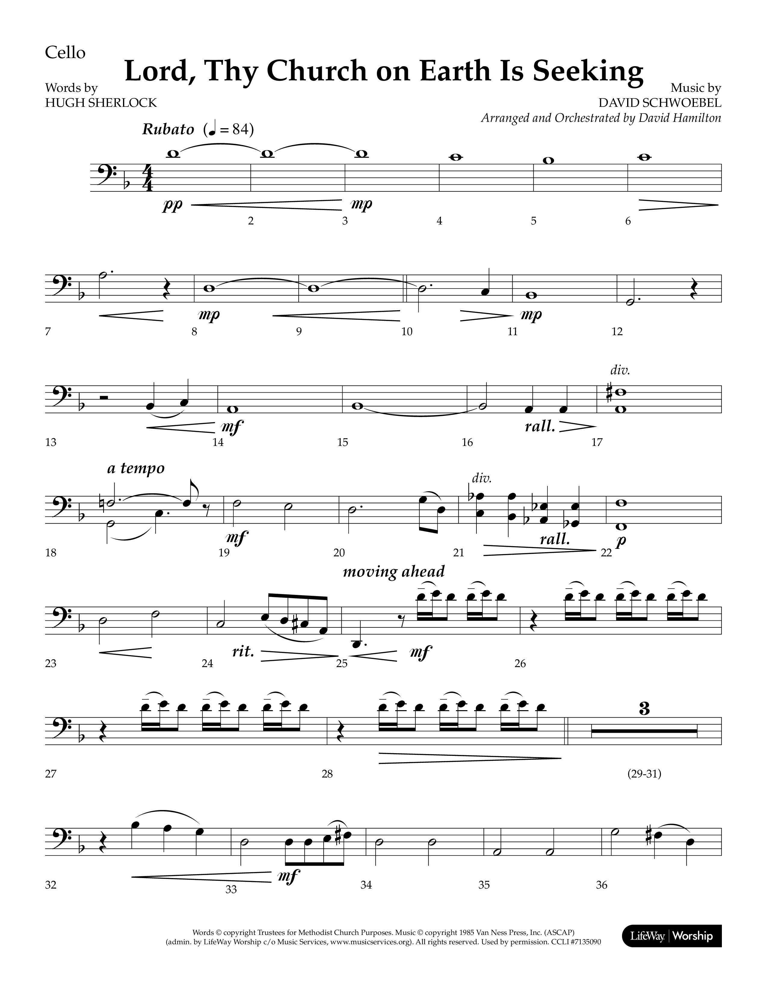 Lord Thy Church On Earth Is Seeking (Choral Anthem SATB) Cello (Lifeway Choral / Arr. David Hamilton)