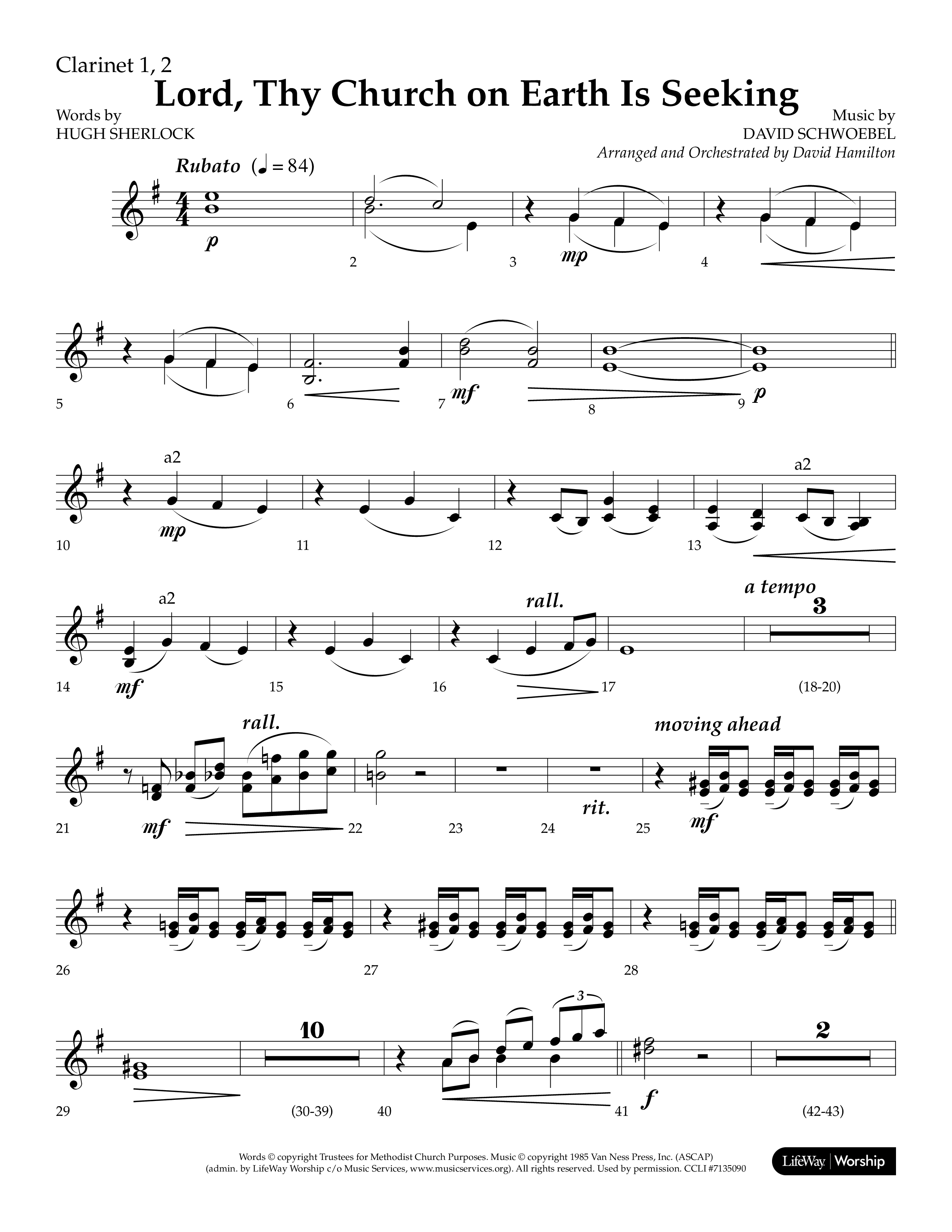 Lord Thy Church On Earth Is Seeking (Choral Anthem SATB) Clarinet 1/2 (Lifeway Choral / Arr. David Hamilton)