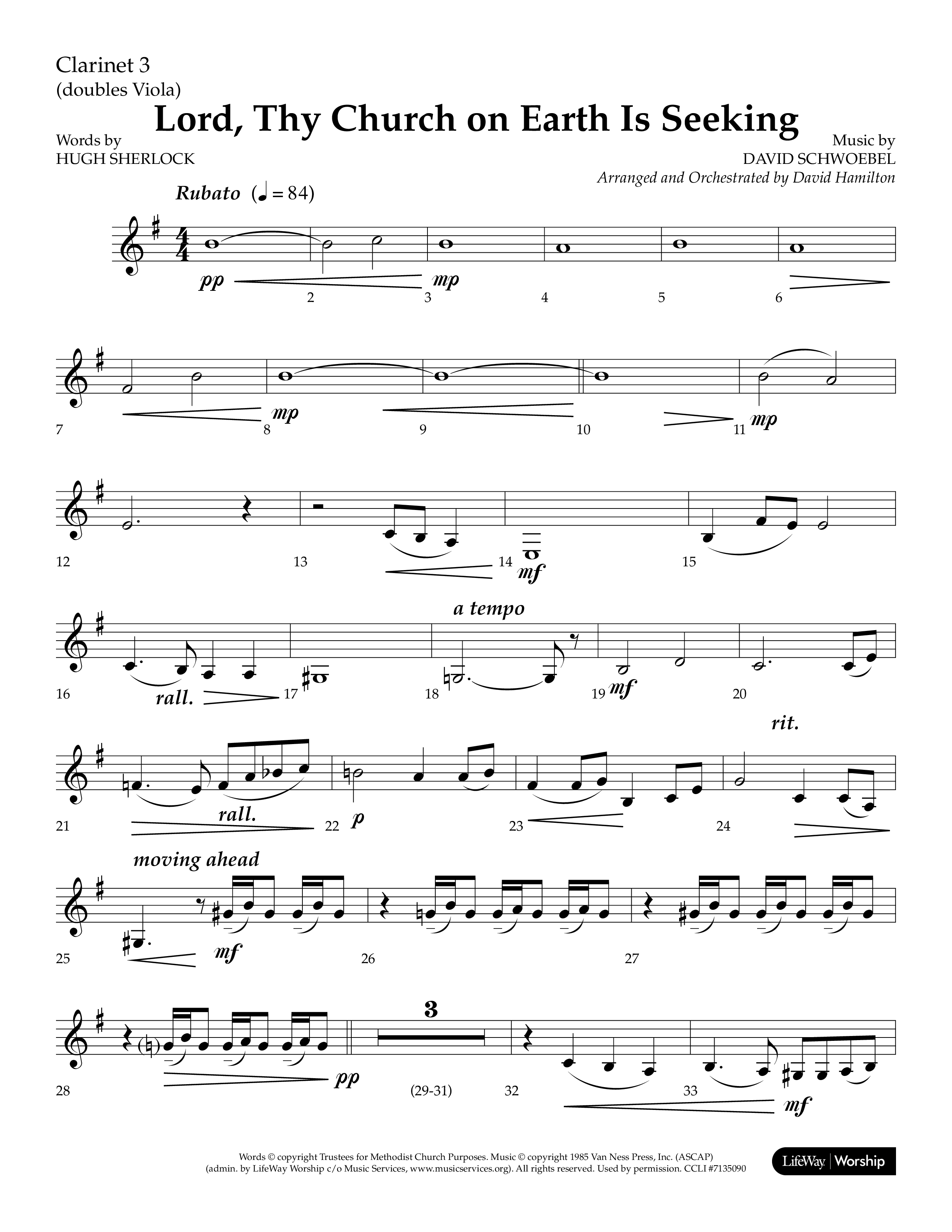 Lord Thy Church On Earth Is Seeking (Choral Anthem SATB) Clarinet 3 (Lifeway Choral / Arr. David Hamilton)