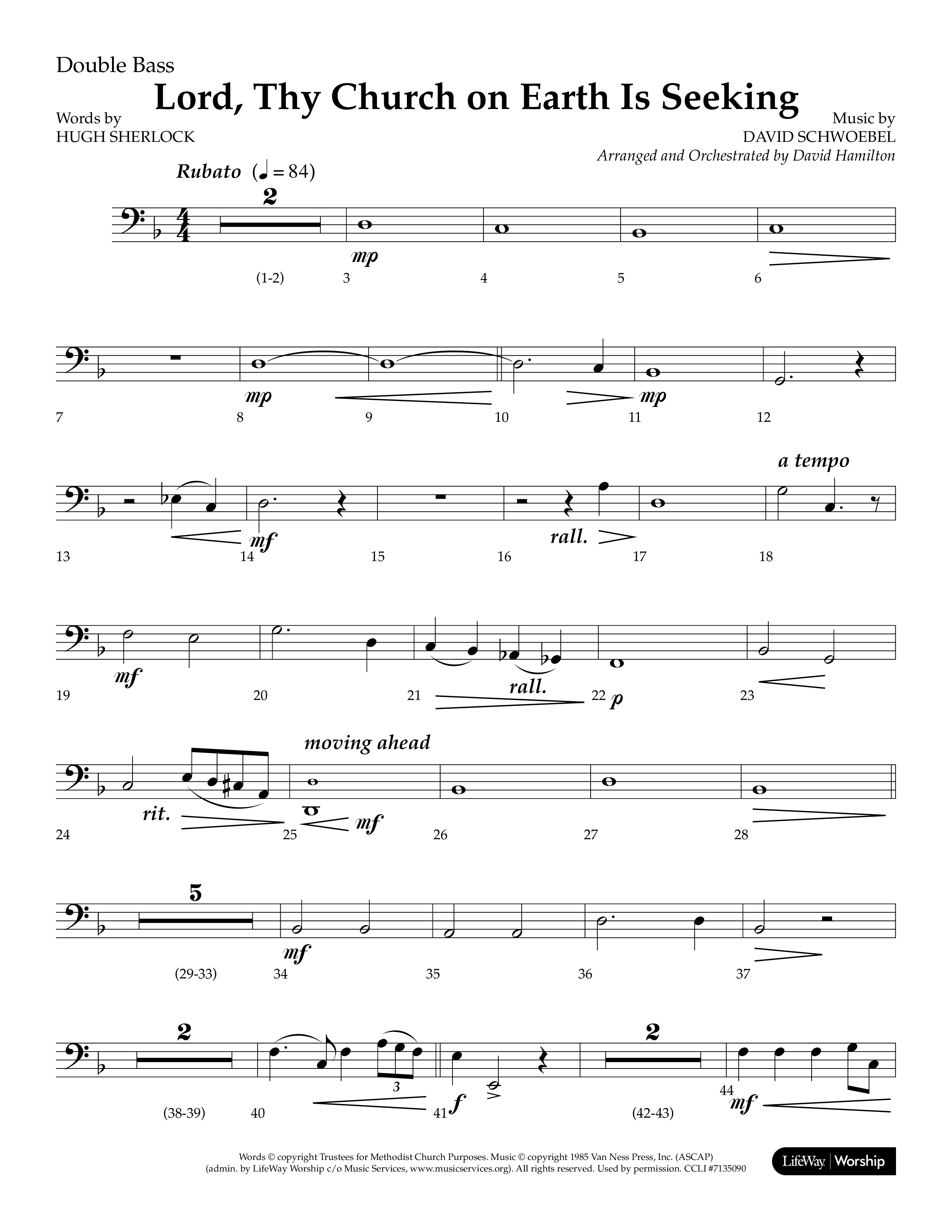 Lord Thy Church On Earth Is Seeking (Choral Anthem SATB) Double Bass (Lifeway Choral / Arr. David Hamilton)