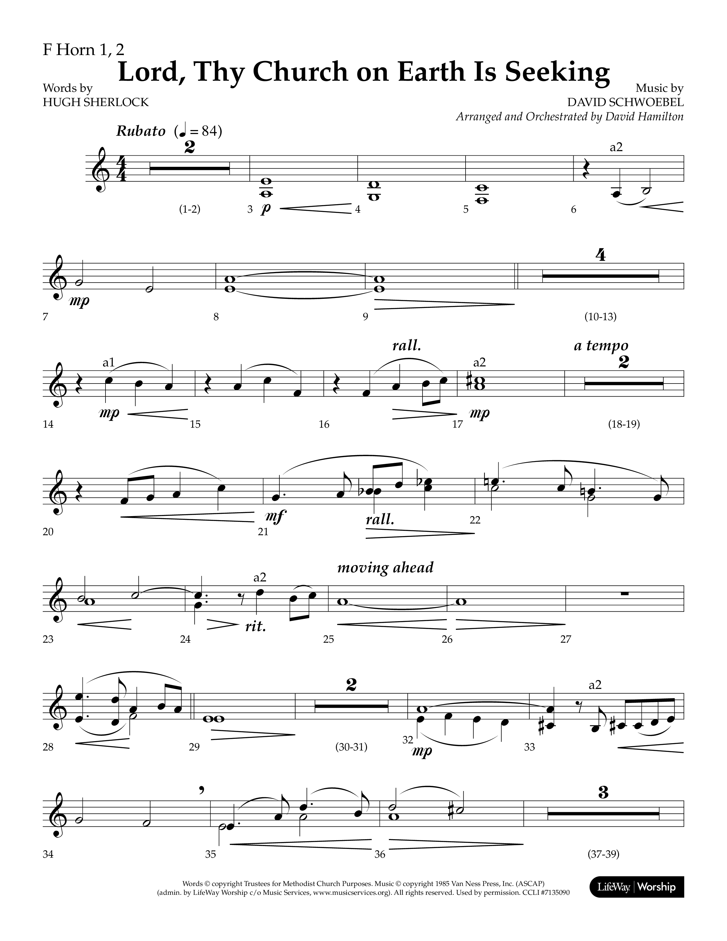 Lord Thy Church On Earth Is Seeking (Choral Anthem SATB) French Horn 1/2 (Lifeway Choral / Arr. David Hamilton)