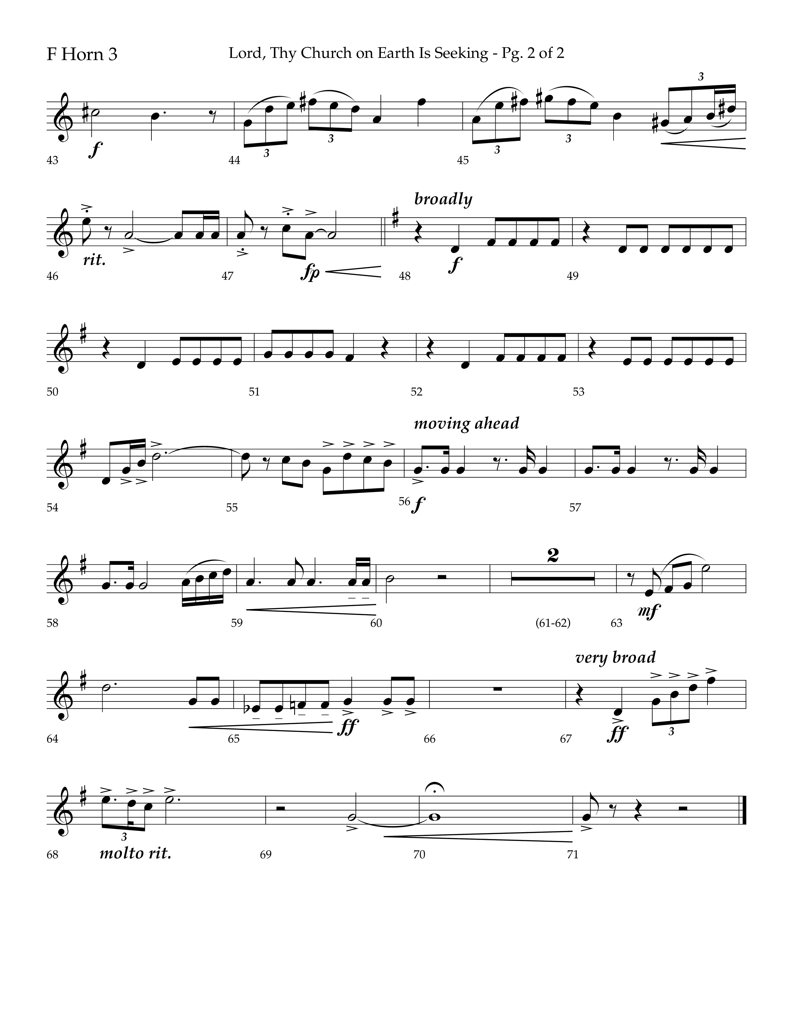 Lord Thy Church On Earth Is Seeking (Choral Anthem SATB) French Horn 3 (Lifeway Choral / Arr. David Hamilton)