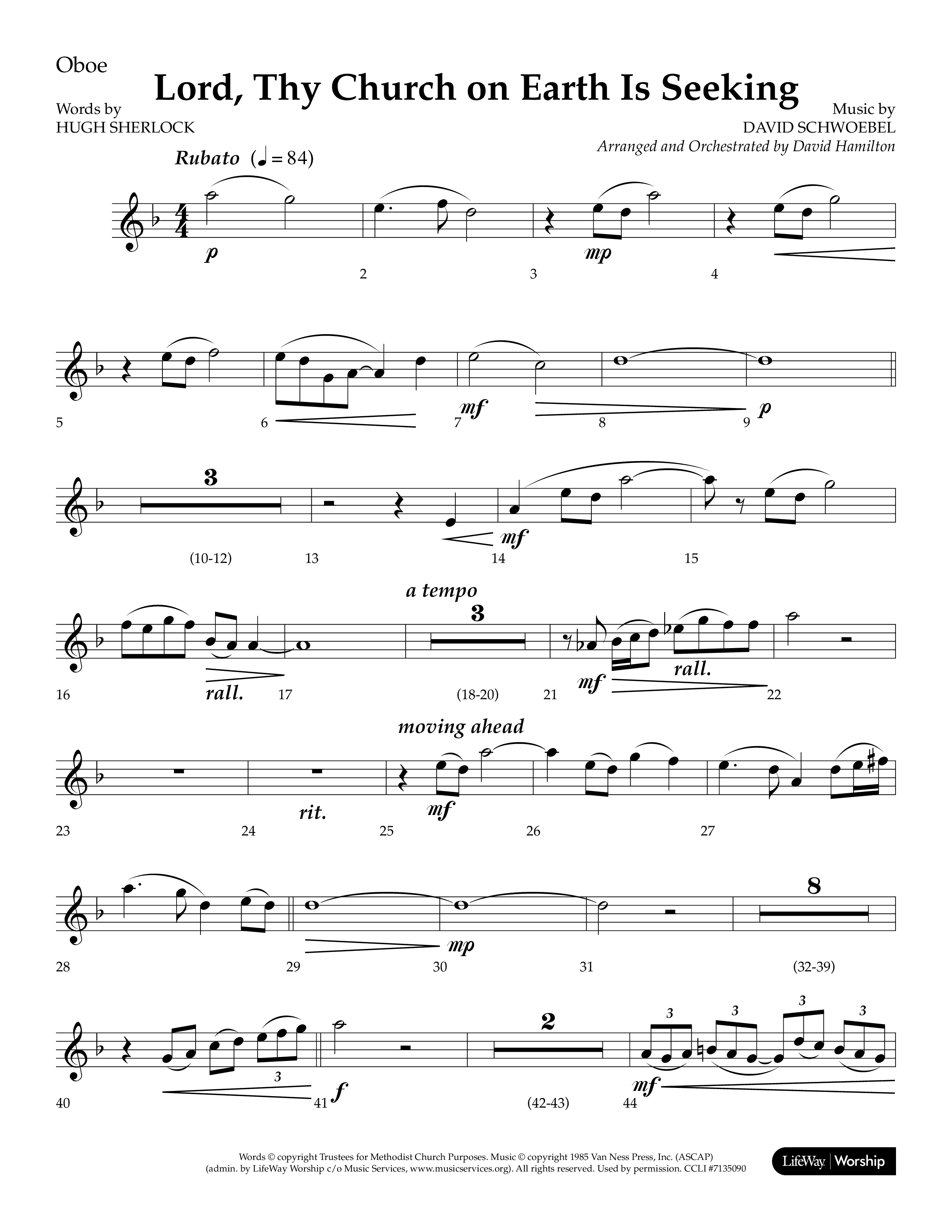 Lord Thy Church On Earth Is Seeking (Choral Anthem SATB) Oboe (Lifeway Choral / Arr. David Hamilton)