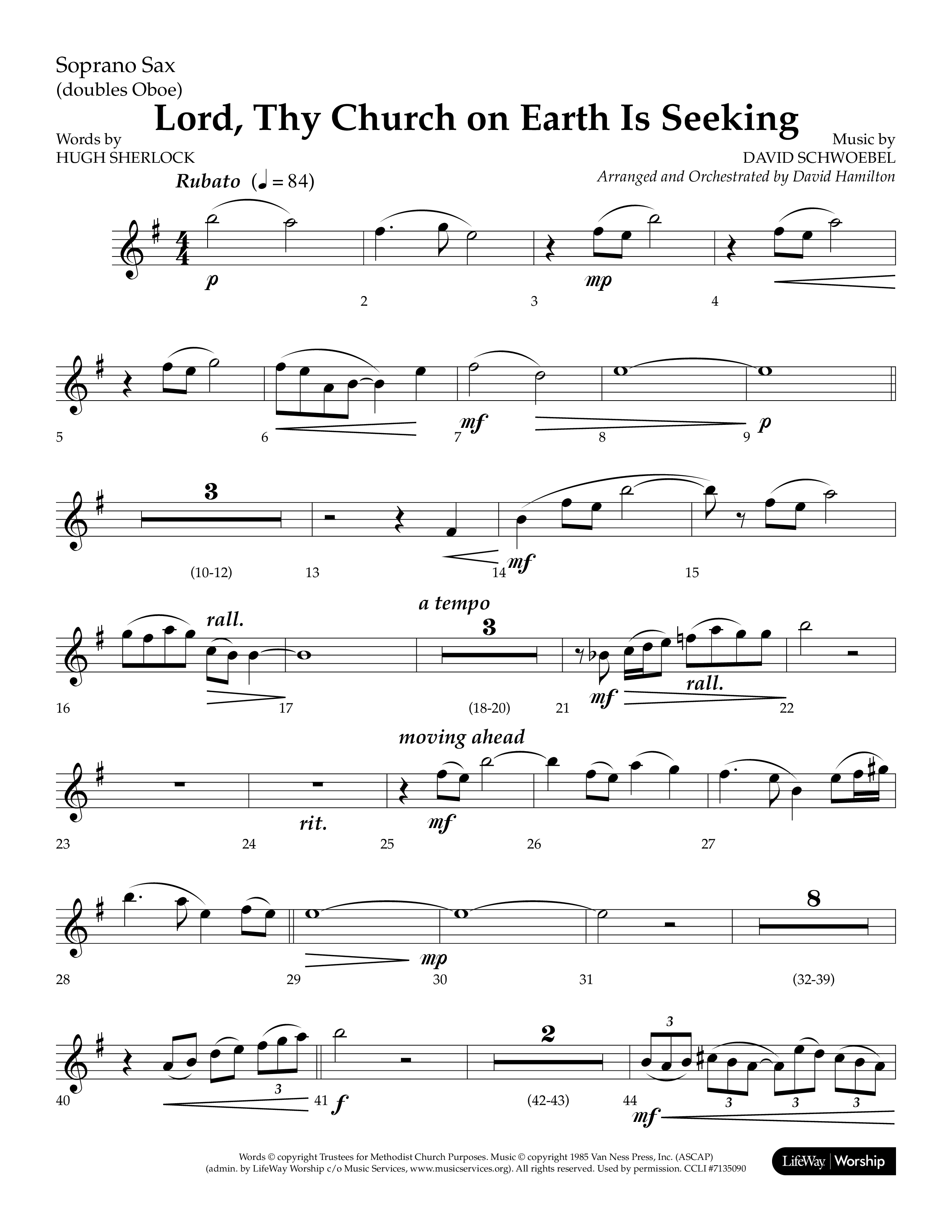 Lord Thy Church On Earth Is Seeking (Choral Anthem SATB) Soprano Sax (Lifeway Choral / Arr. David Hamilton)