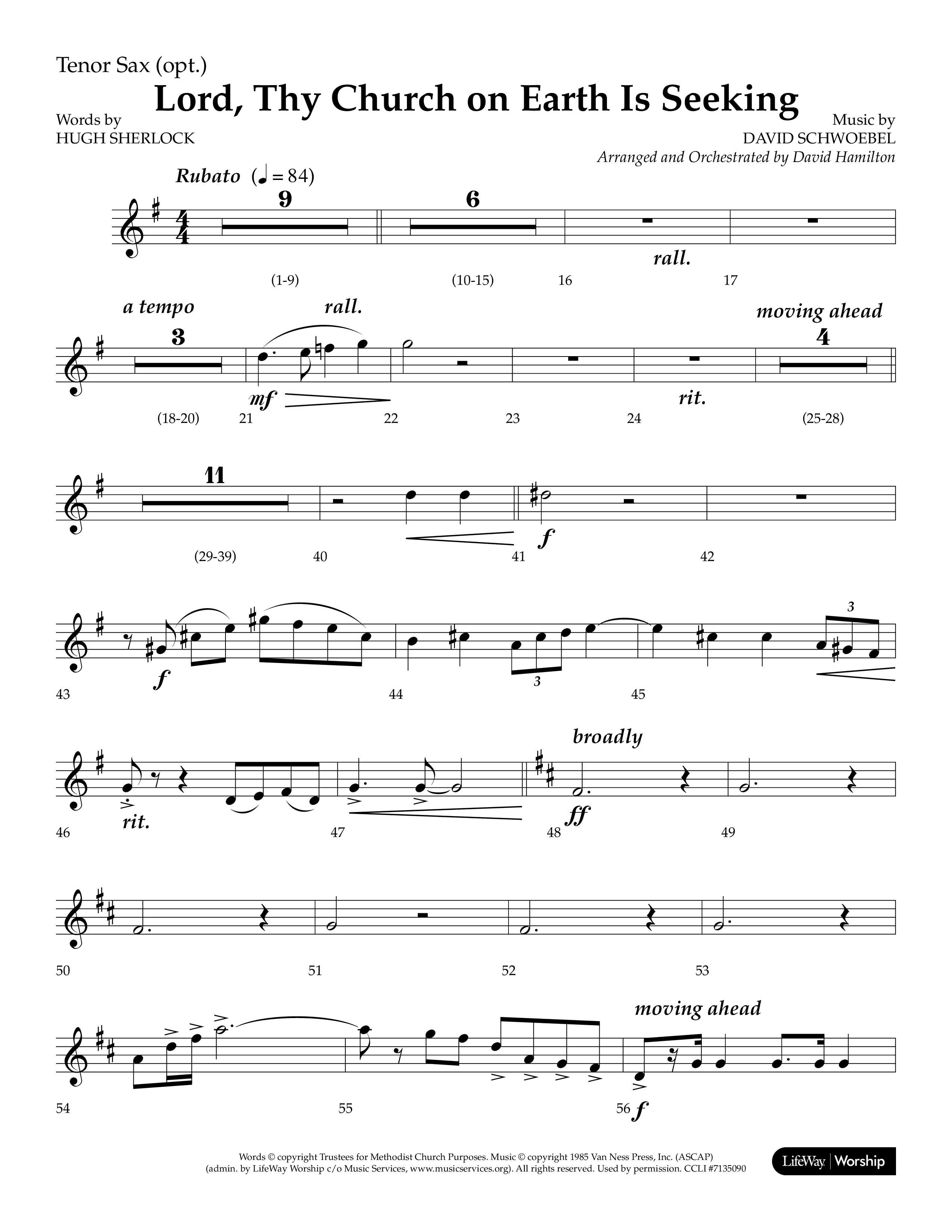 Lord Thy Church On Earth Is Seeking (Choral Anthem SATB) Tenor Sax 1 (Lifeway Choral / Arr. David Hamilton)