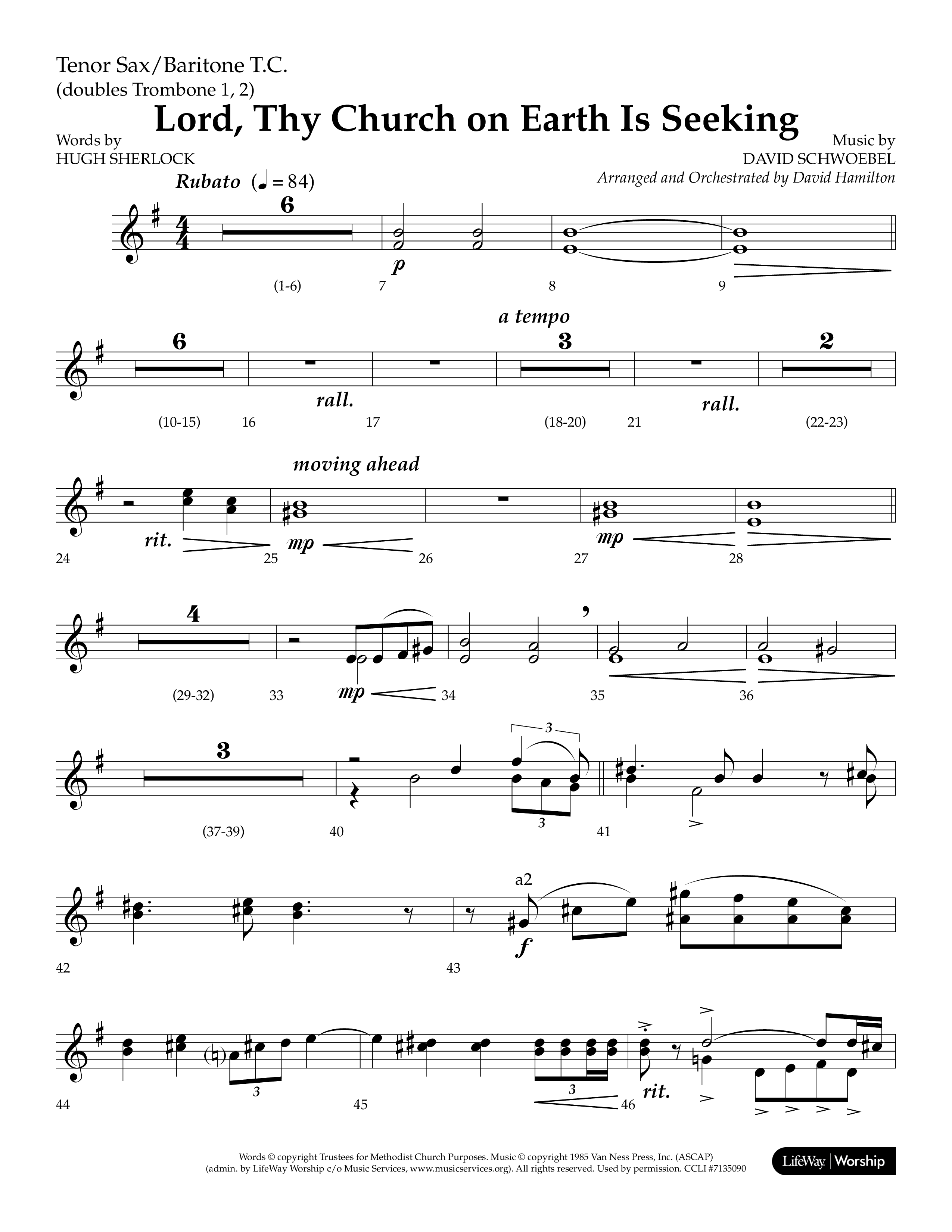 Lord Thy Church On Earth Is Seeking (Choral Anthem SATB) Tenor Sax/Baritone T.C. (Lifeway Choral / Arr. David Hamilton)