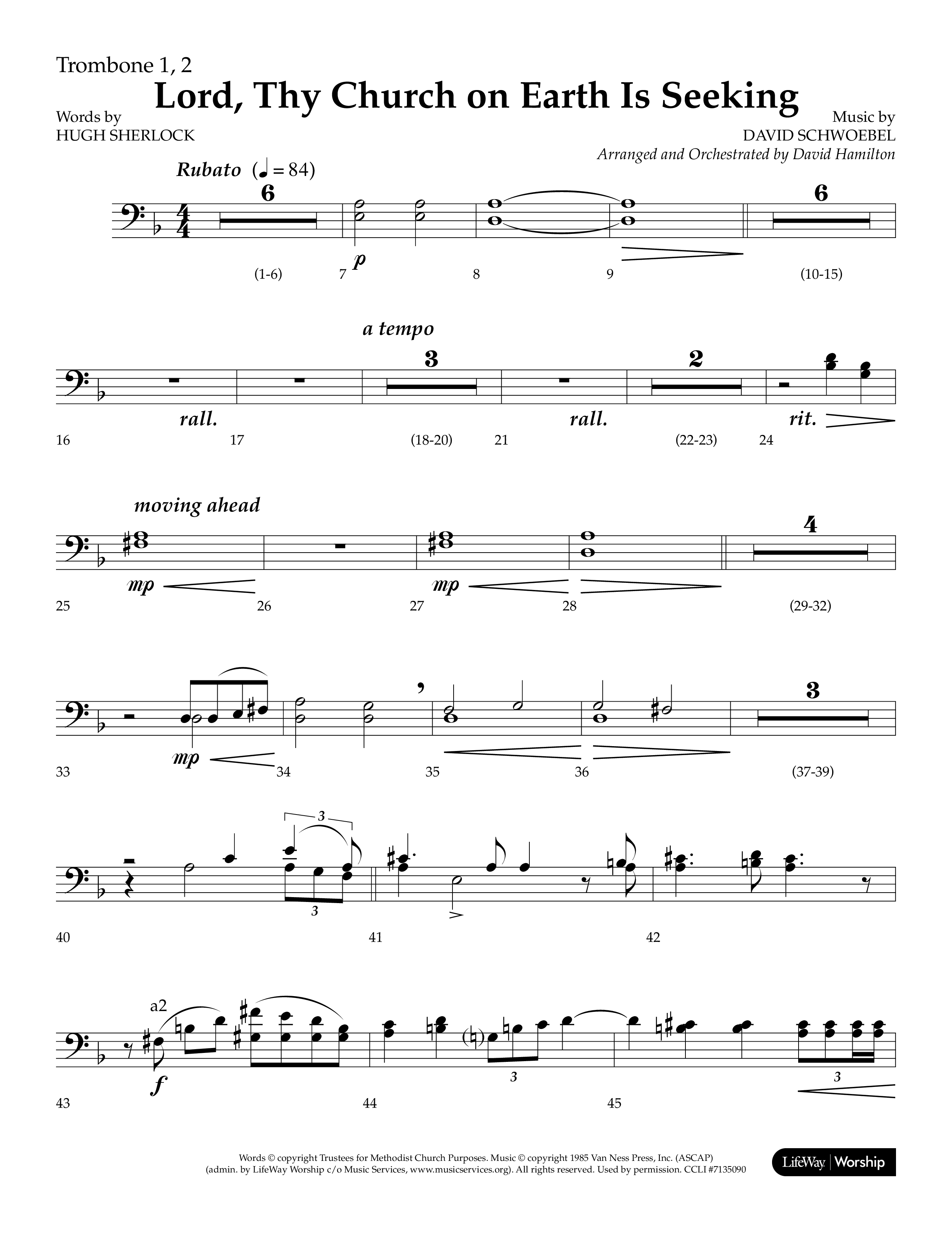 Lord Thy Church On Earth Is Seeking (Choral Anthem SATB) Trombone 1/2 (Lifeway Choral / Arr. David Hamilton)