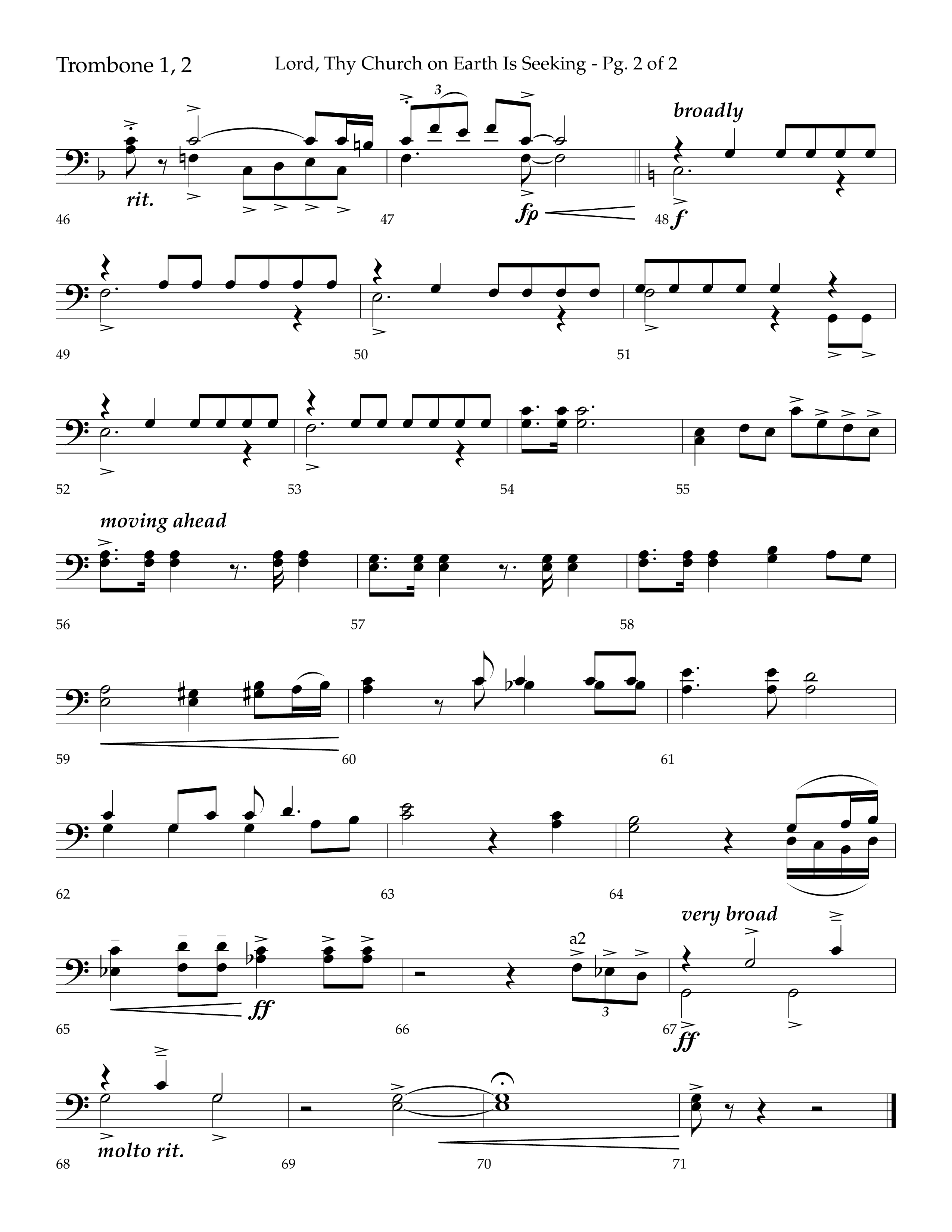 Lord Thy Church On Earth Is Seeking (Choral Anthem SATB) Trombone 1/2 (Lifeway Choral / Arr. David Hamilton)