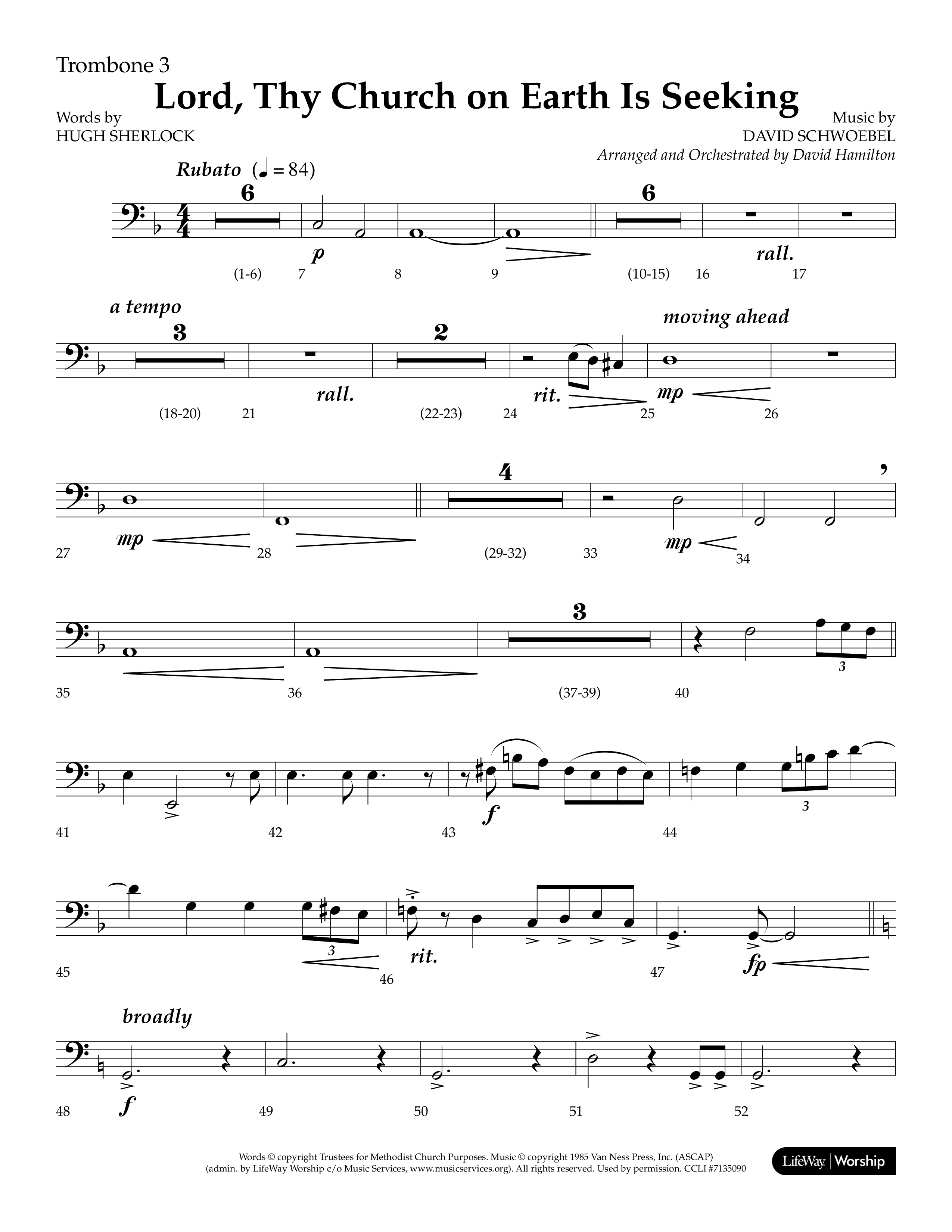 Lord Thy Church On Earth Is Seeking (Choral Anthem SATB) Trombone 3 (Lifeway Choral / Arr. David Hamilton)