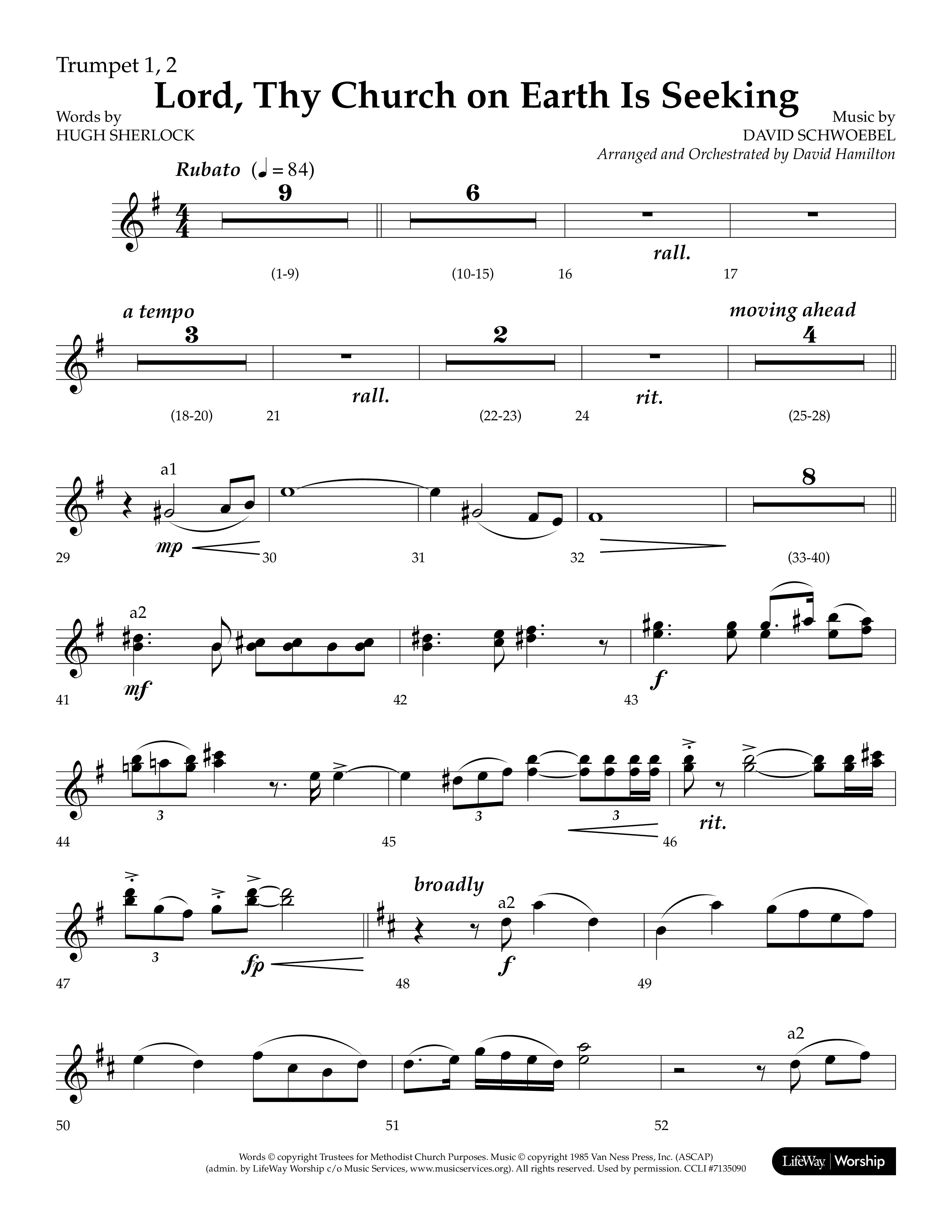 Lord Thy Church On Earth Is Seeking (Choral Anthem SATB) Trumpet 1,2 (Lifeway Choral / Arr. David Hamilton)