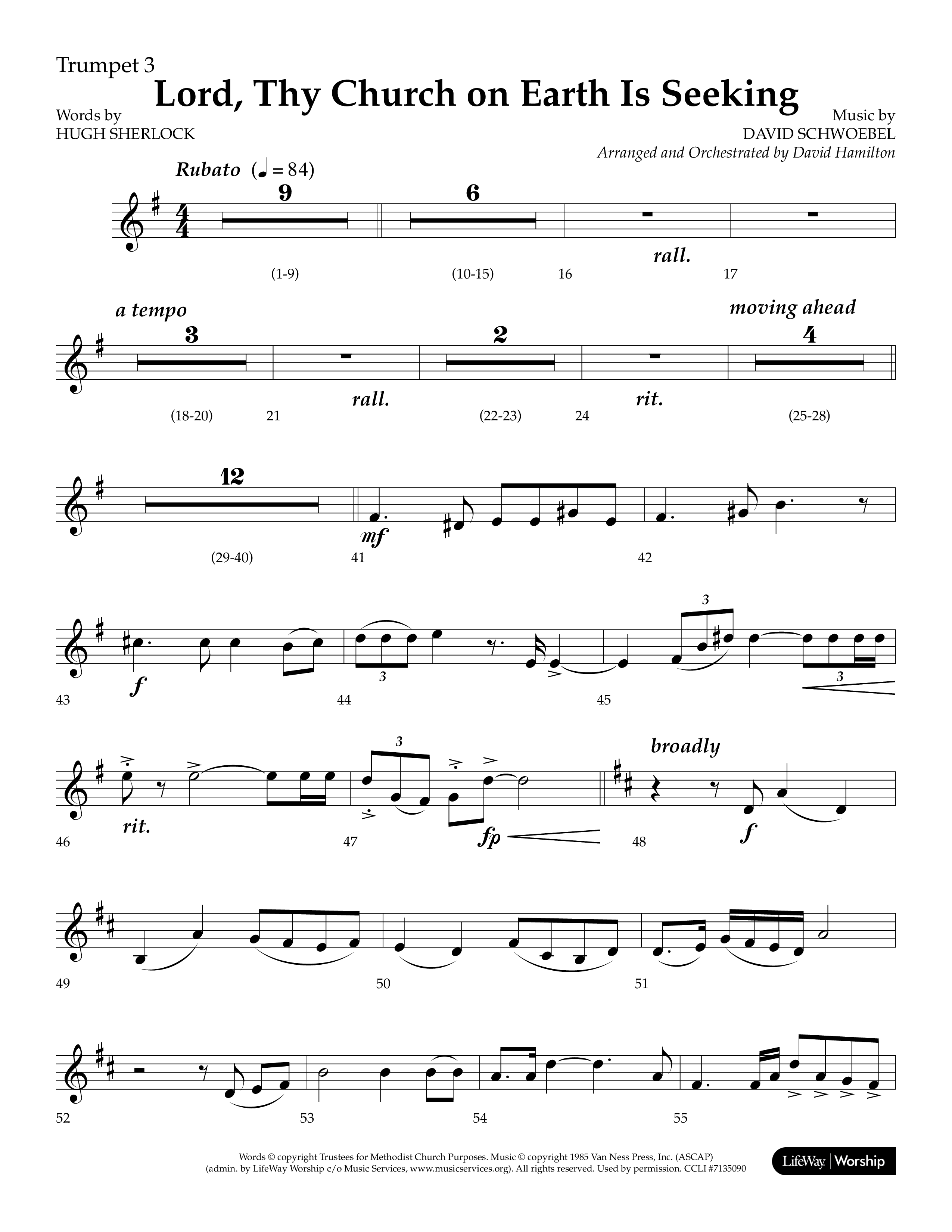 Lord Thy Church On Earth Is Seeking (Choral Anthem SATB) Trumpet 3 (Lifeway Choral / Arr. David Hamilton)