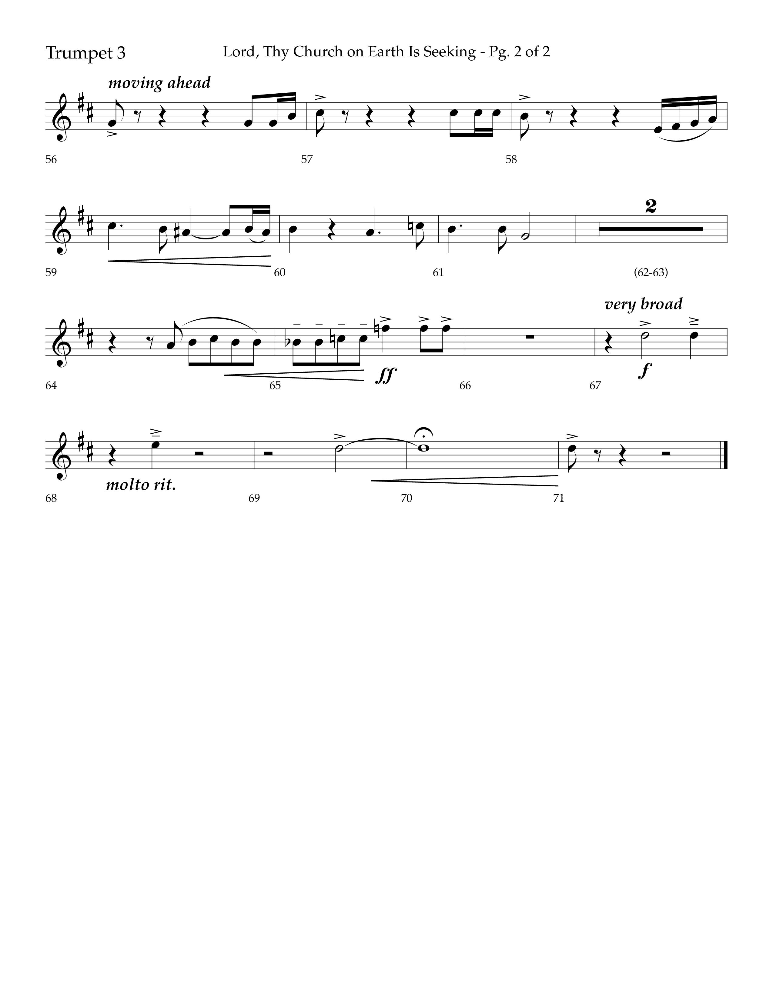 Lord Thy Church On Earth Is Seeking (Choral Anthem SATB) Trumpet 3 (Lifeway Choral / Arr. David Hamilton)