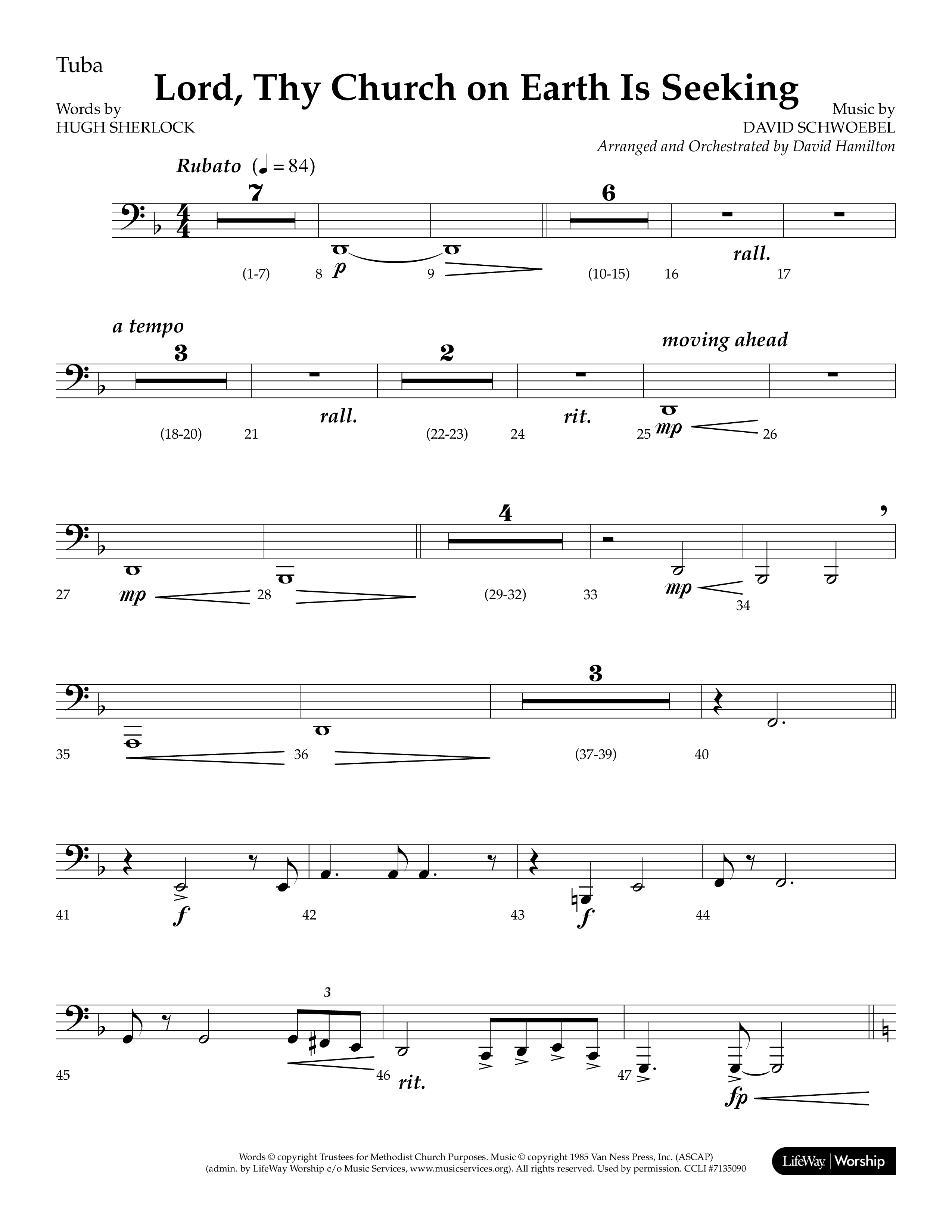 Lord Thy Church On Earth Is Seeking (Choral Anthem SATB) Tuba (Lifeway Choral / Arr. David Hamilton)