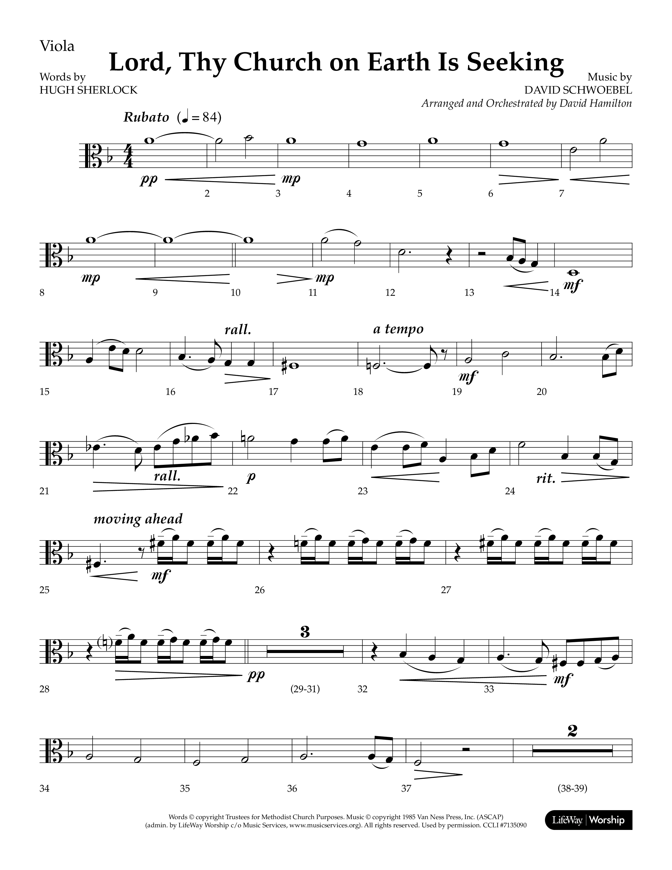 Lord Thy Church On Earth Is Seeking (Choral Anthem SATB) Viola (Lifeway Choral / Arr. David Hamilton)