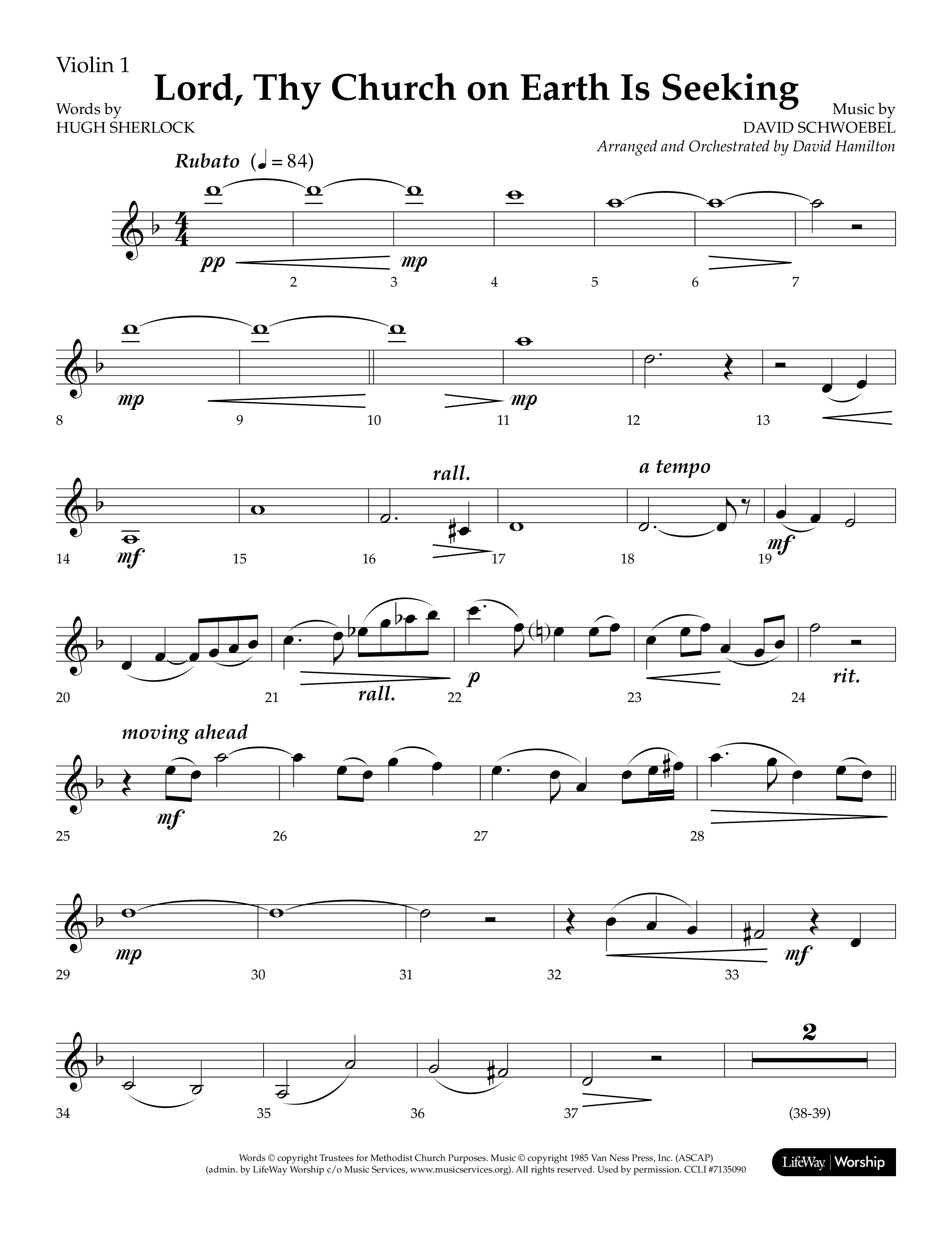 Lord Thy Church On Earth Is Seeking (Choral Anthem SATB) Violin 1 (Lifeway Choral / Arr. David Hamilton)