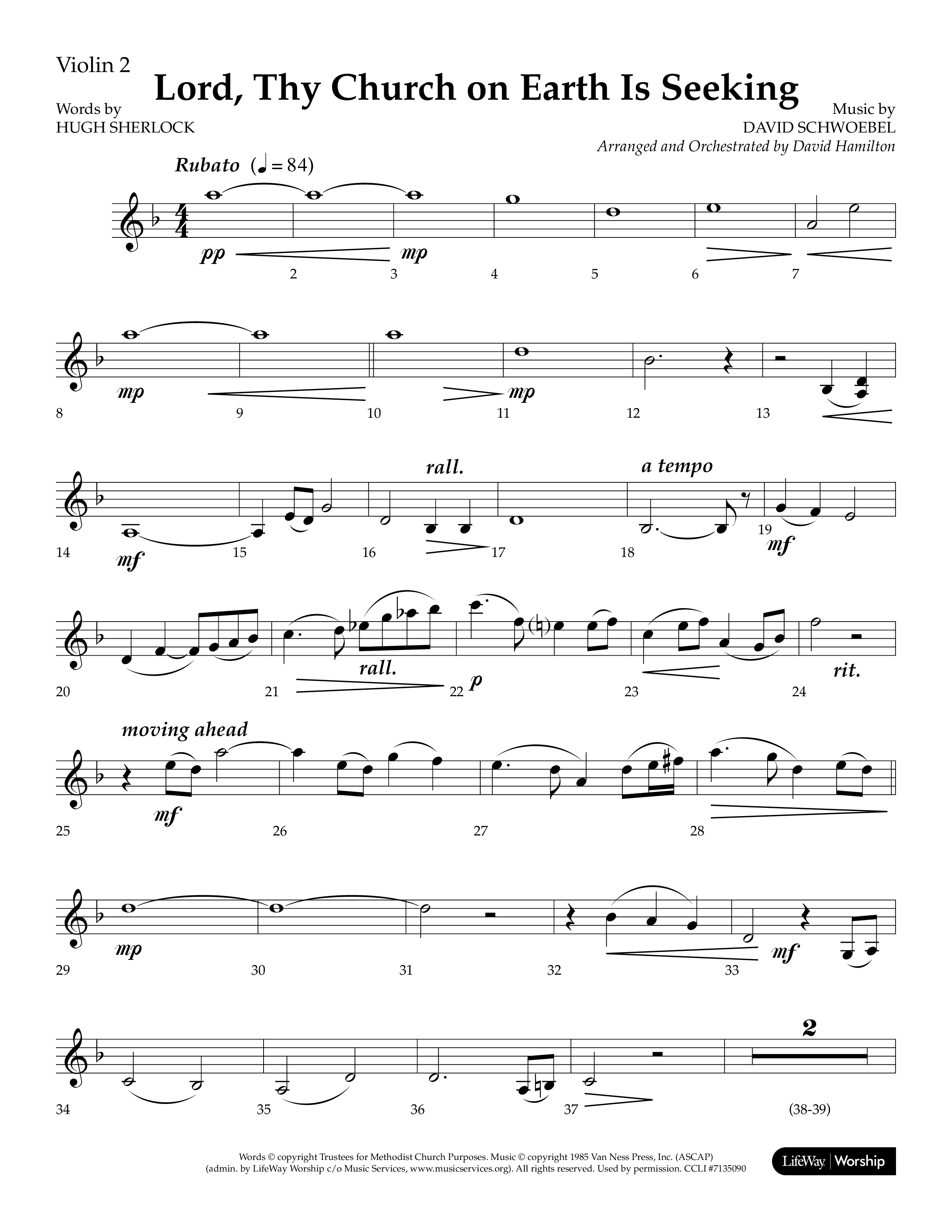 Lord Thy Church On Earth Is Seeking (Choral Anthem SATB) Violin 2 (Lifeway Choral / Arr. David Hamilton)