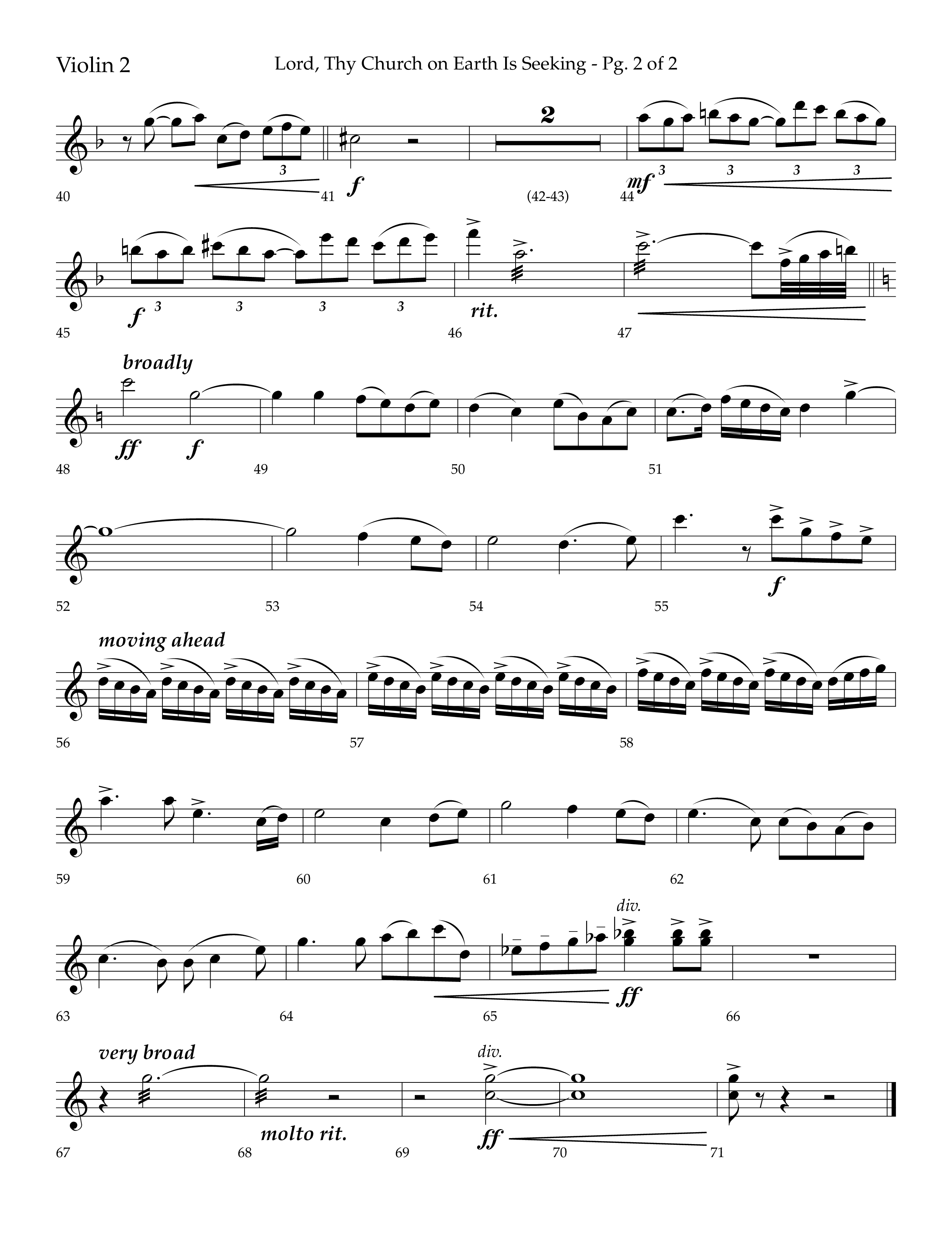 Lord Thy Church On Earth Is Seeking (Choral Anthem SATB) Violin 2 (Lifeway Choral / Arr. David Hamilton)