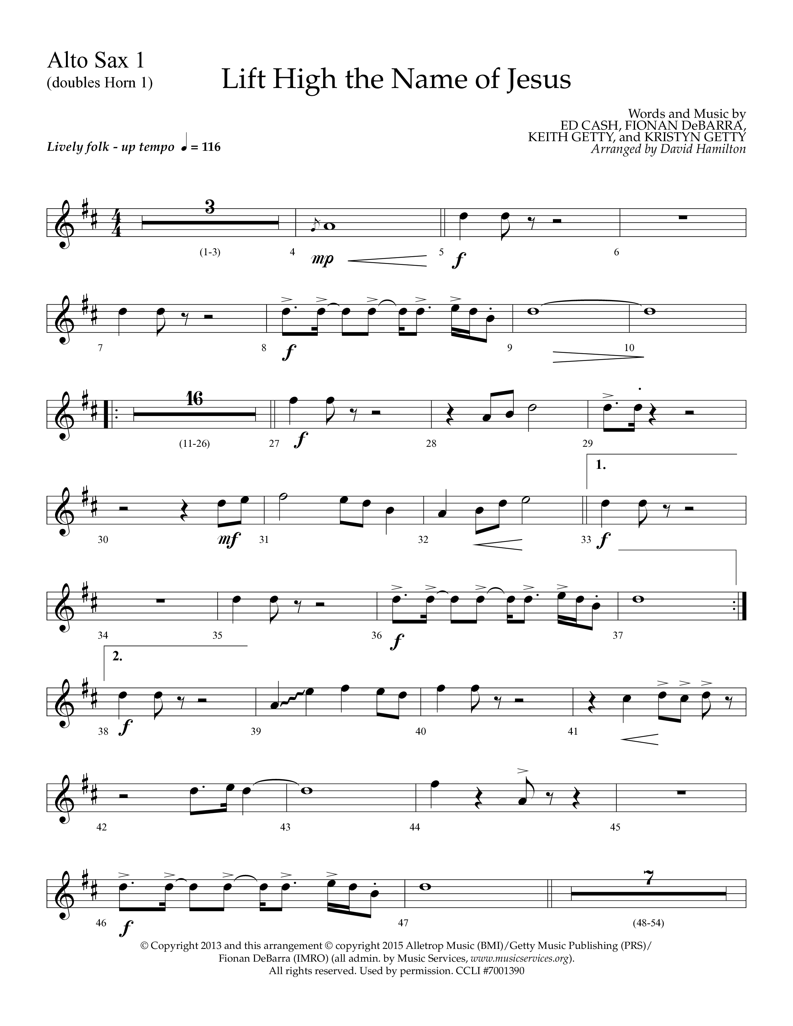 Lift High The Name Of Jesus (Choral Anthem SATB) Alto Sax 1/2 (Lifeway Choral / Arr. David Hamilton)