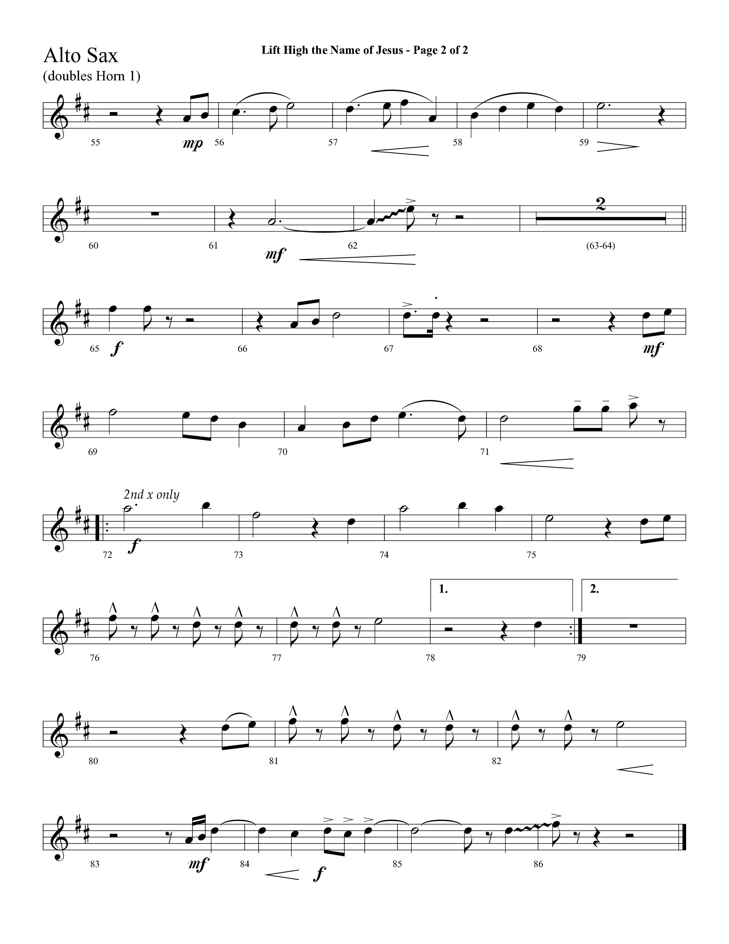 Lift High The Name Of Jesus (Choral Anthem SATB) Alto Sax 1/2 (Lifeway Choral / Arr. David Hamilton)