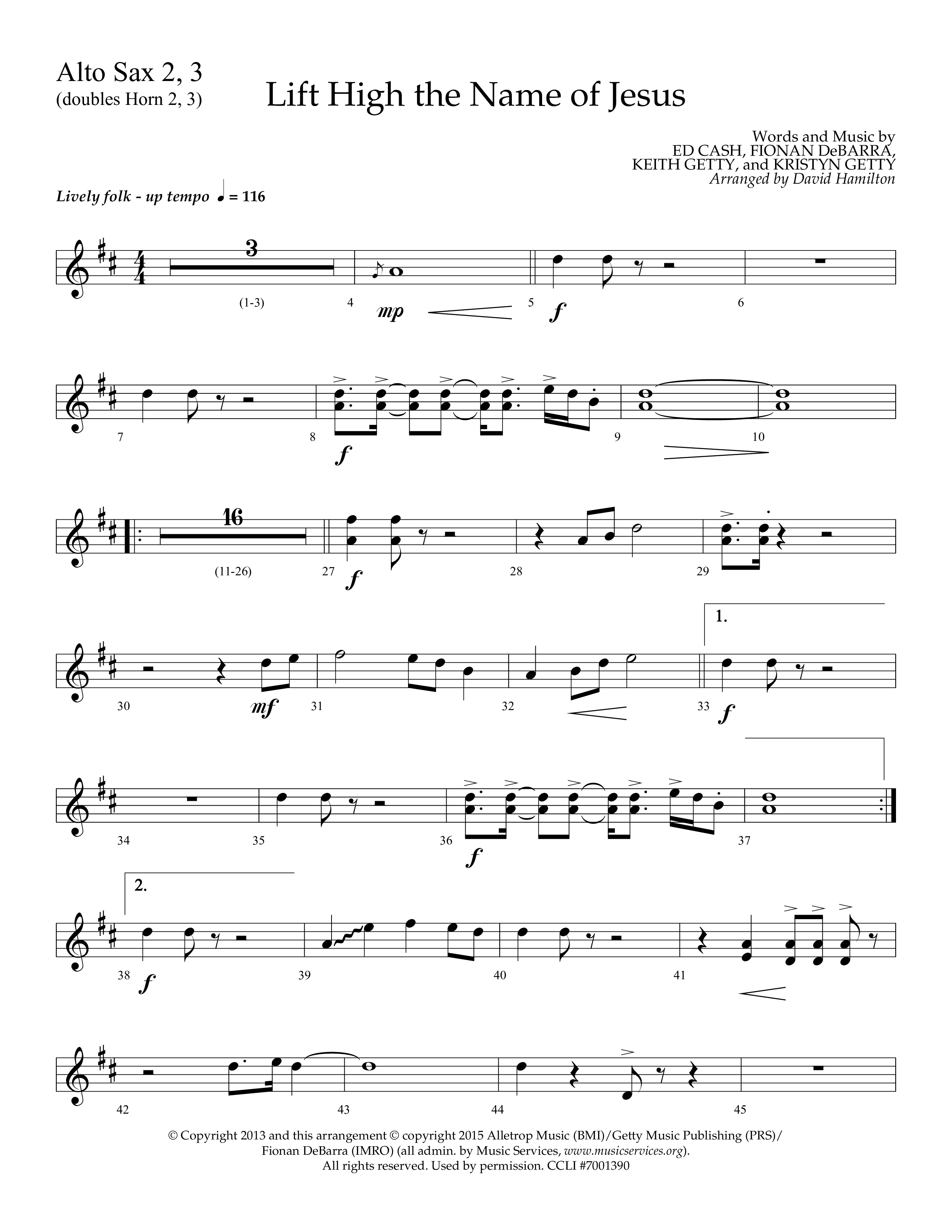 Lift High The Name Of Jesus (Choral Anthem SATB) Alto Sax 1/2 (Lifeway Choral / Arr. David Hamilton)