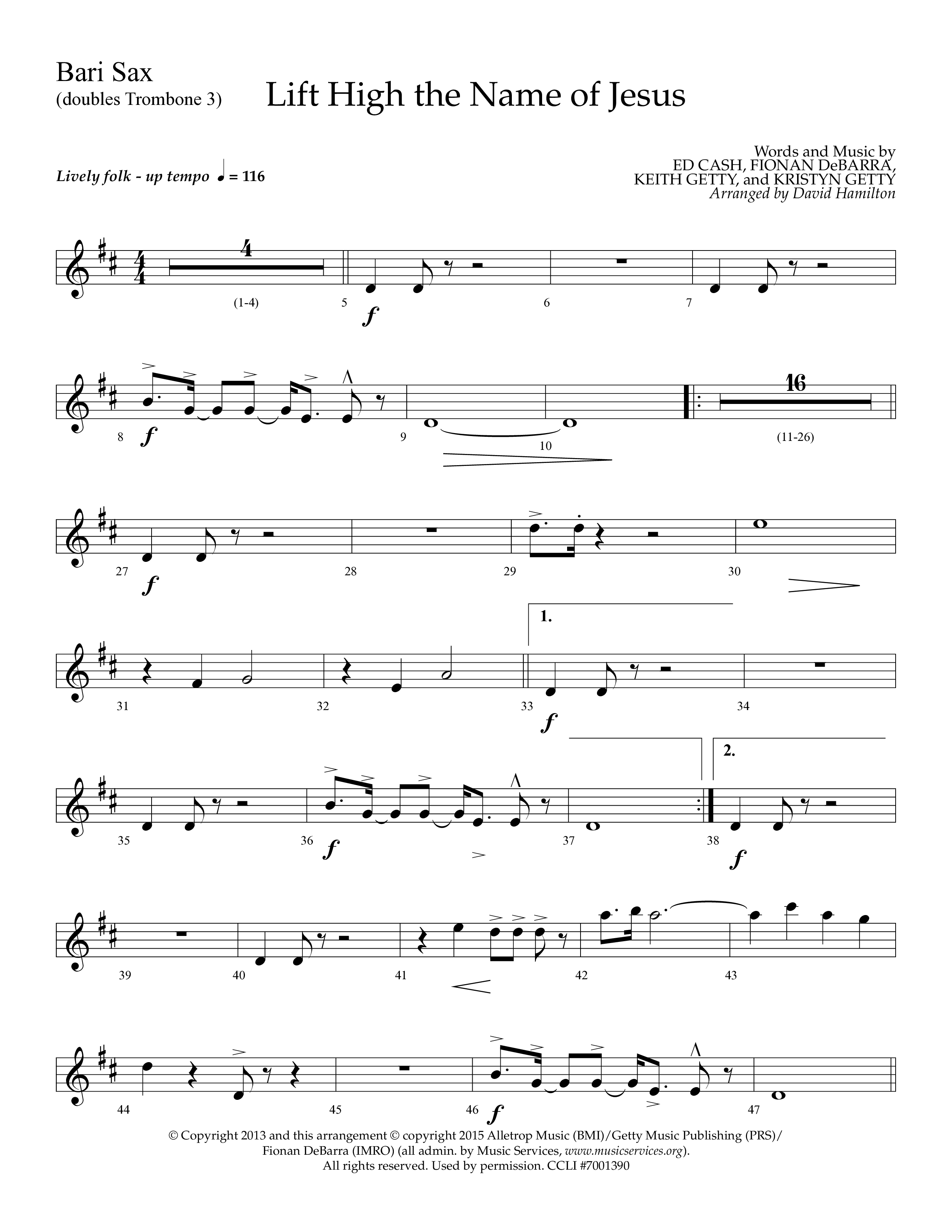 Lift High The Name Of Jesus (Choral Anthem SATB) Bari Sax (Lifeway Choral / Arr. David Hamilton)