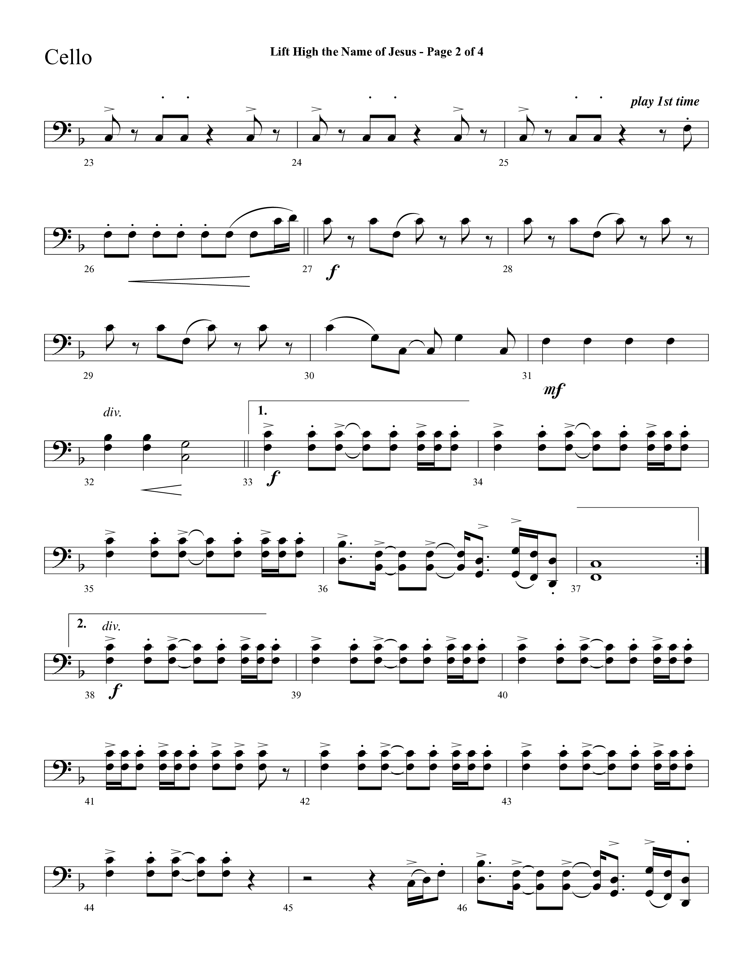 Lift High The Name Of Jesus (Choral Anthem SATB) Cello (Lifeway Choral / Arr. David Hamilton)