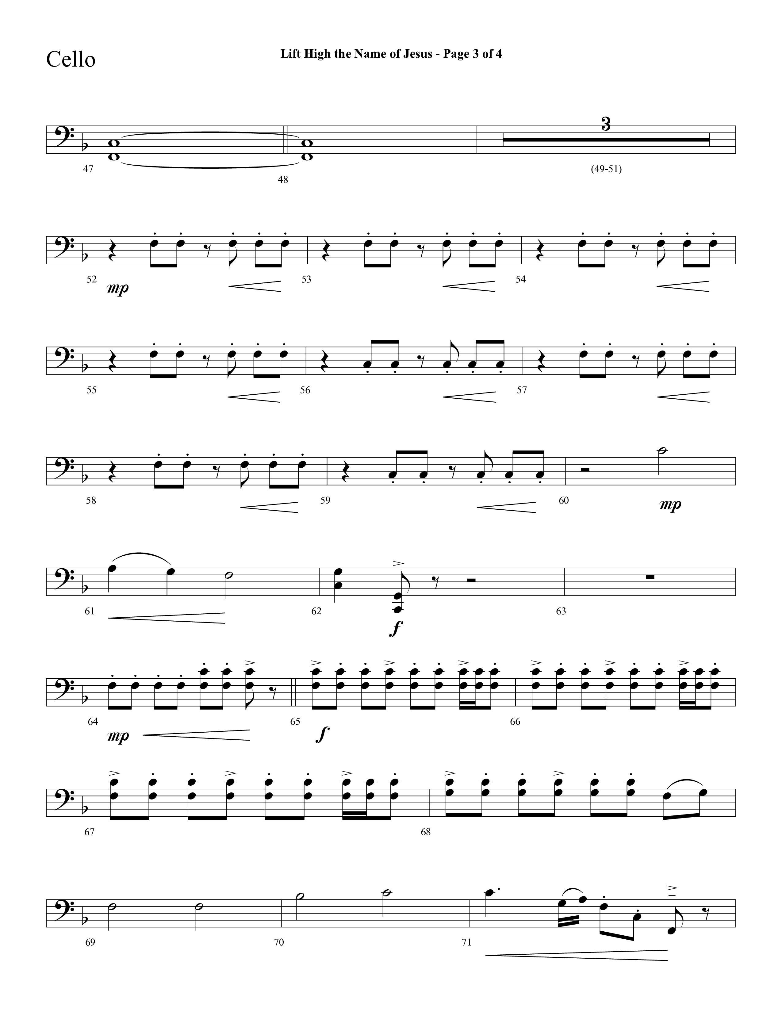 Lift High The Name Of Jesus (Choral Anthem SATB) Cello (Lifeway Choral / Arr. David Hamilton)