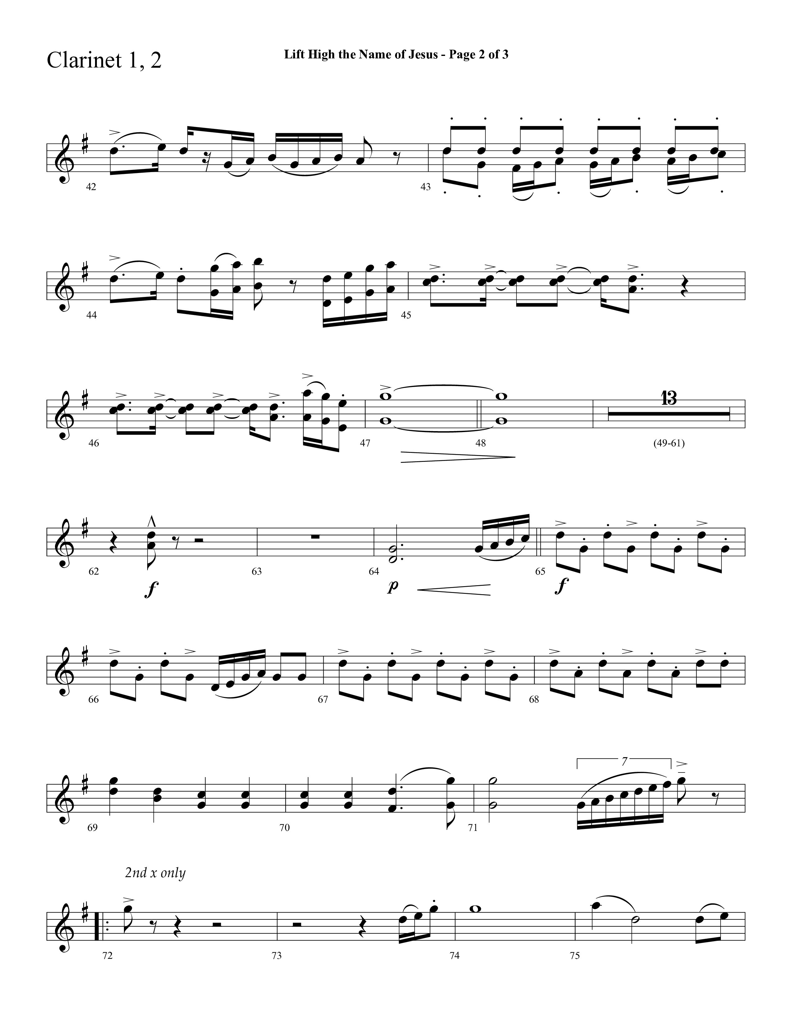 Lift High The Name Of Jesus (Choral Anthem SATB) Clarinet 1/2 (Lifeway Choral / Arr. David Hamilton)
