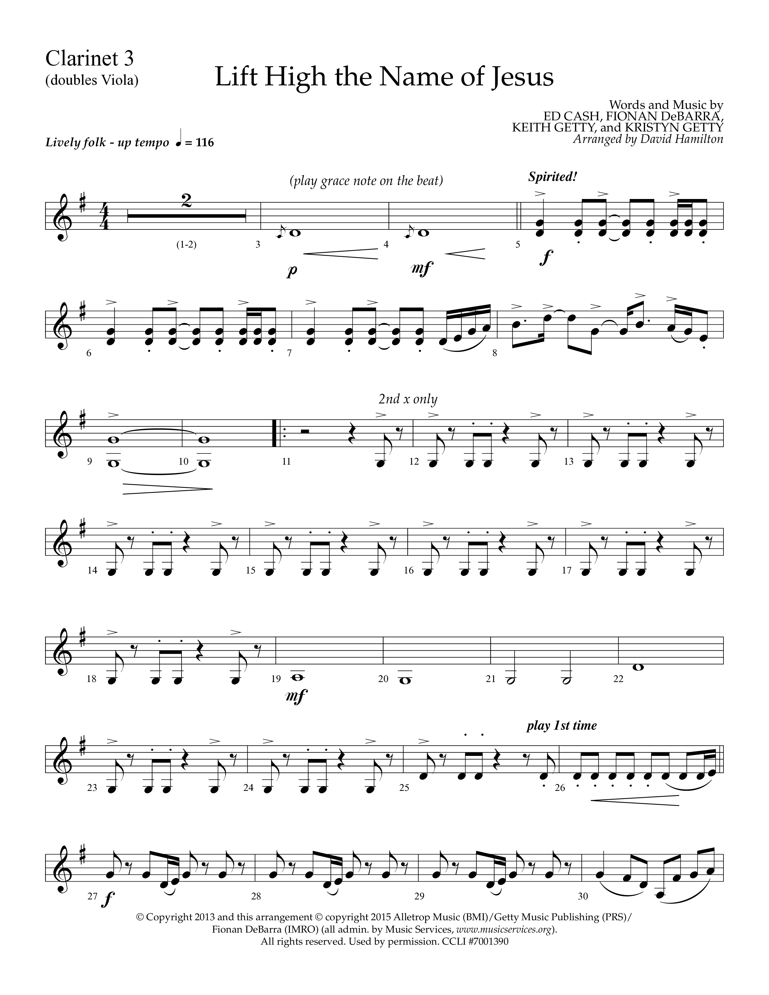 Lift High The Name Of Jesus (Choral Anthem SATB) Clarinet 3 (Lifeway Choral / Arr. David Hamilton)
