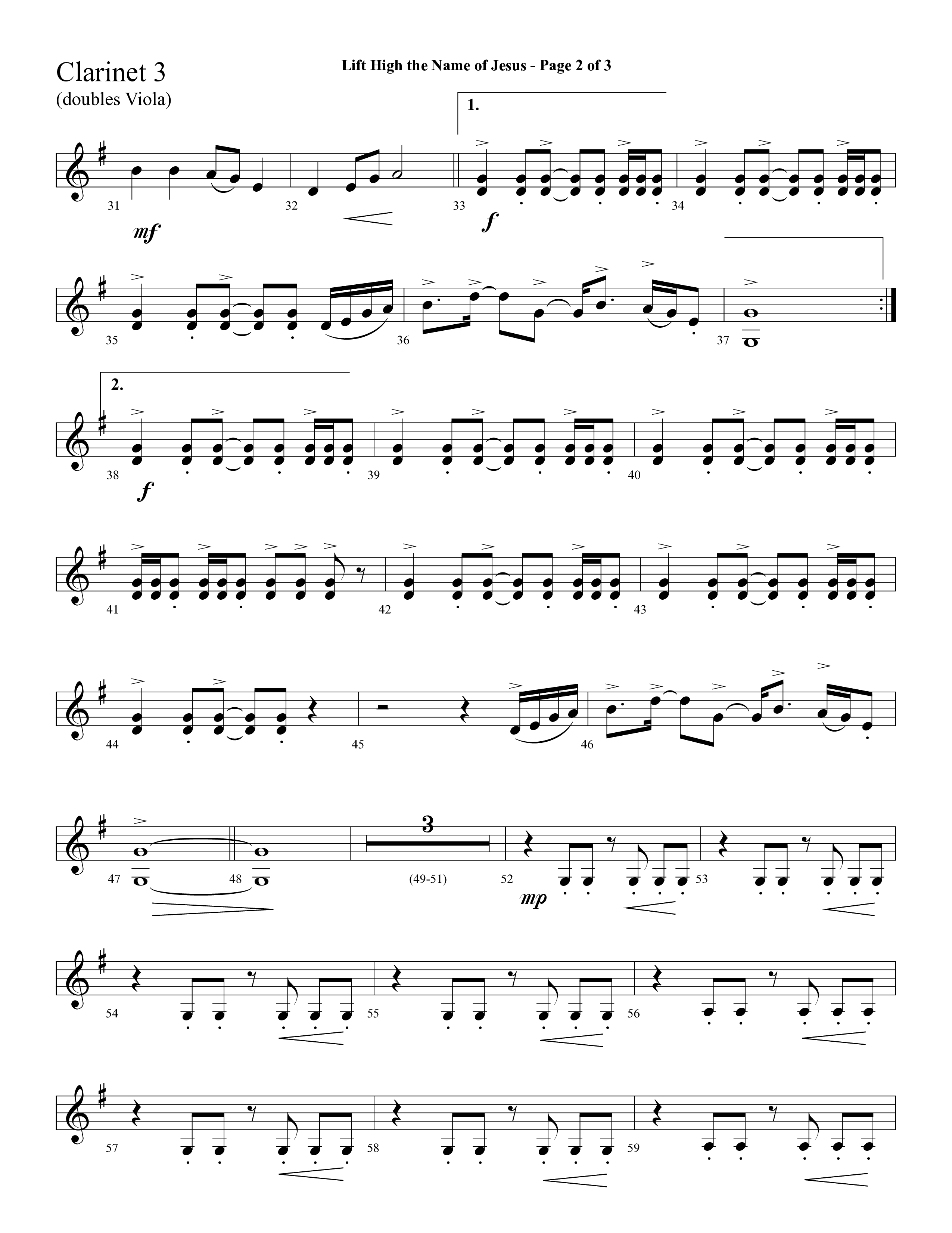 Lift High The Name Of Jesus (Choral Anthem SATB) Clarinet 3 (Lifeway Choral / Arr. David Hamilton)