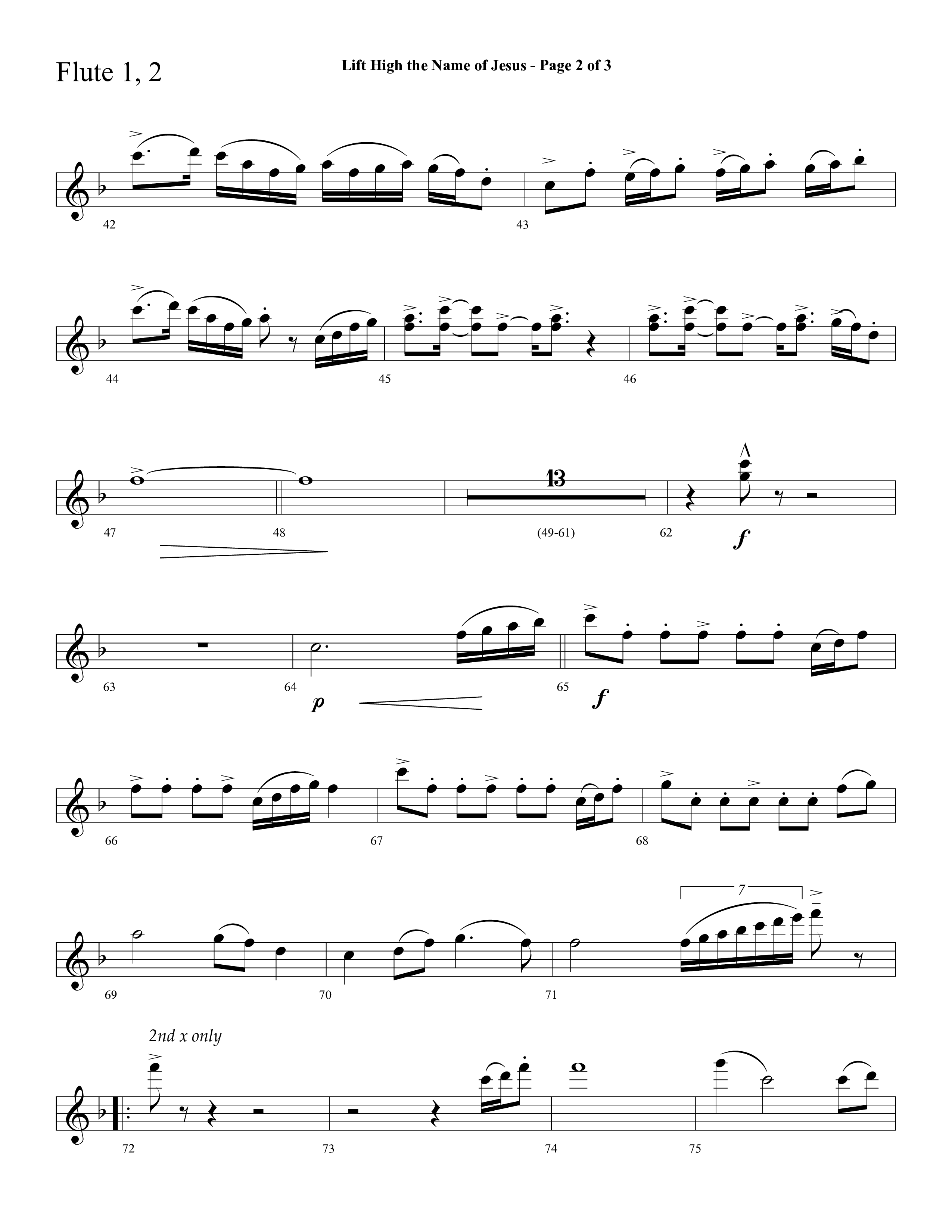 Lift High The Name Of Jesus (Choral Anthem SATB) Flute 1/2 (Lifeway Choral / Arr. David Hamilton)