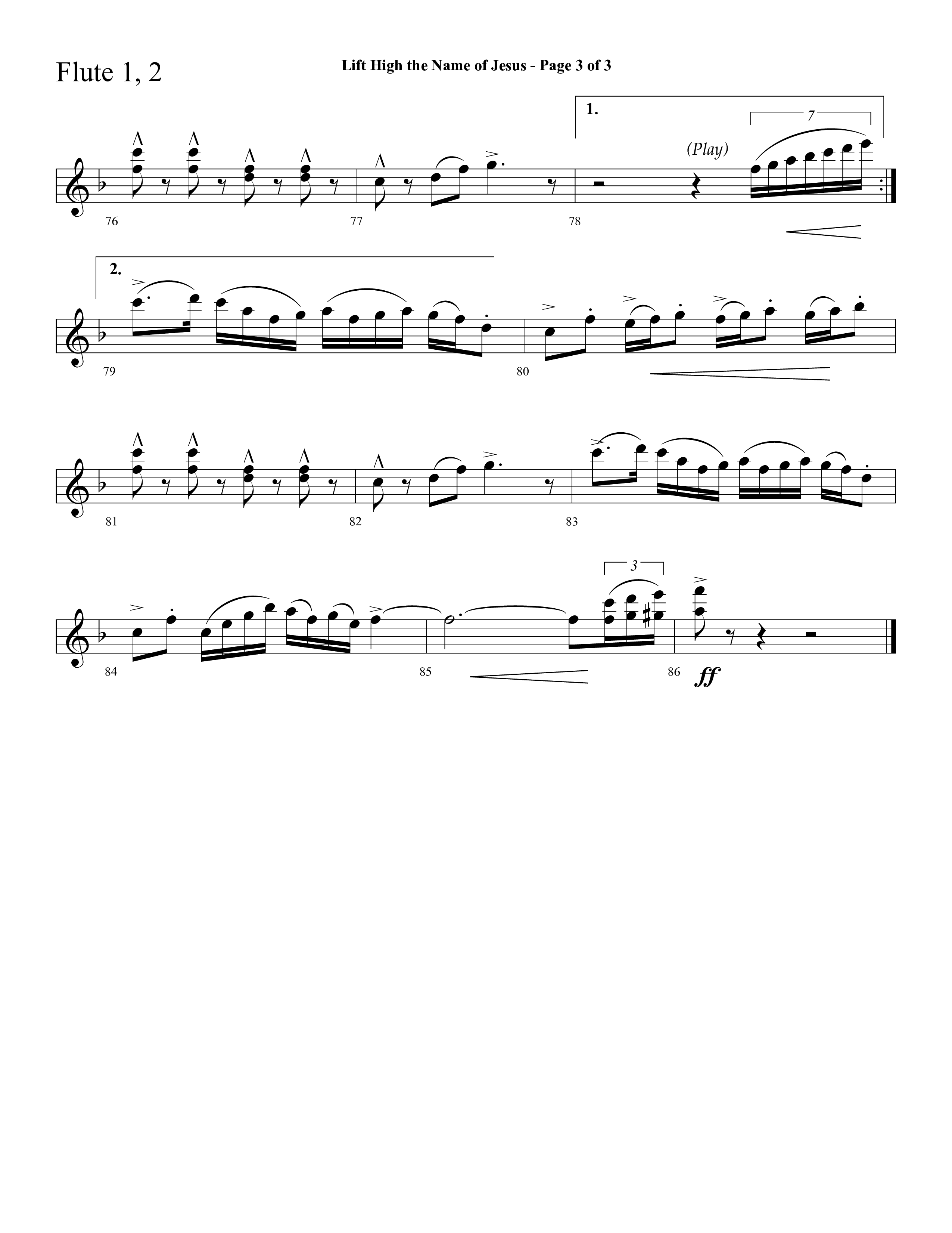 Lift High The Name Of Jesus (Choral Anthem SATB) Flute 1/2 (Lifeway Choral / Arr. David Hamilton)