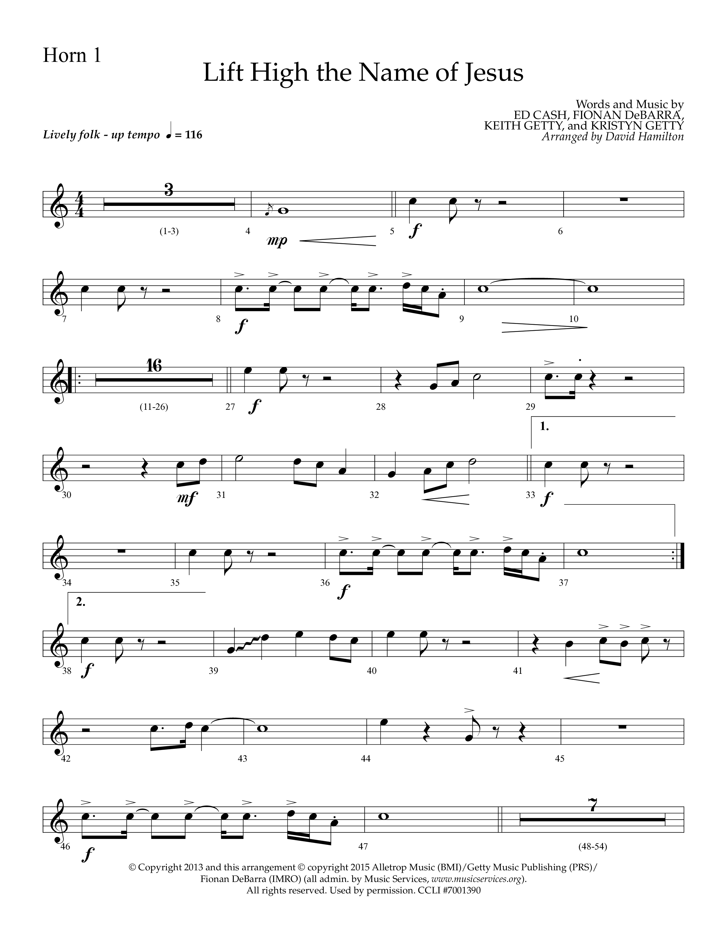 Lift High The Name Of Jesus (Choral Anthem SATB) French Horn 1 (Lifeway Choral / Arr. David Hamilton)