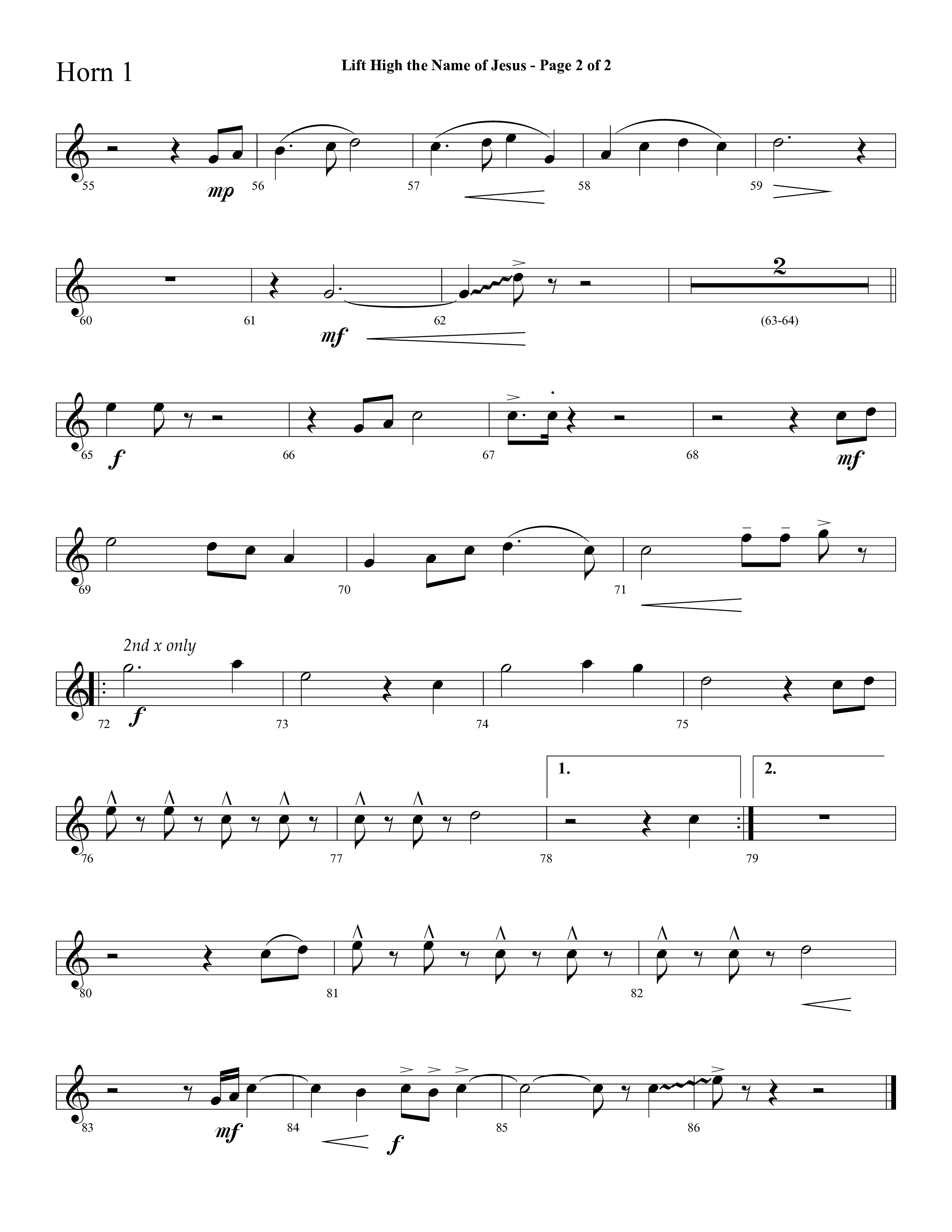 Lift High The Name Of Jesus (Choral Anthem SATB) French Horn 1 (Lifeway Choral / Arr. David Hamilton)