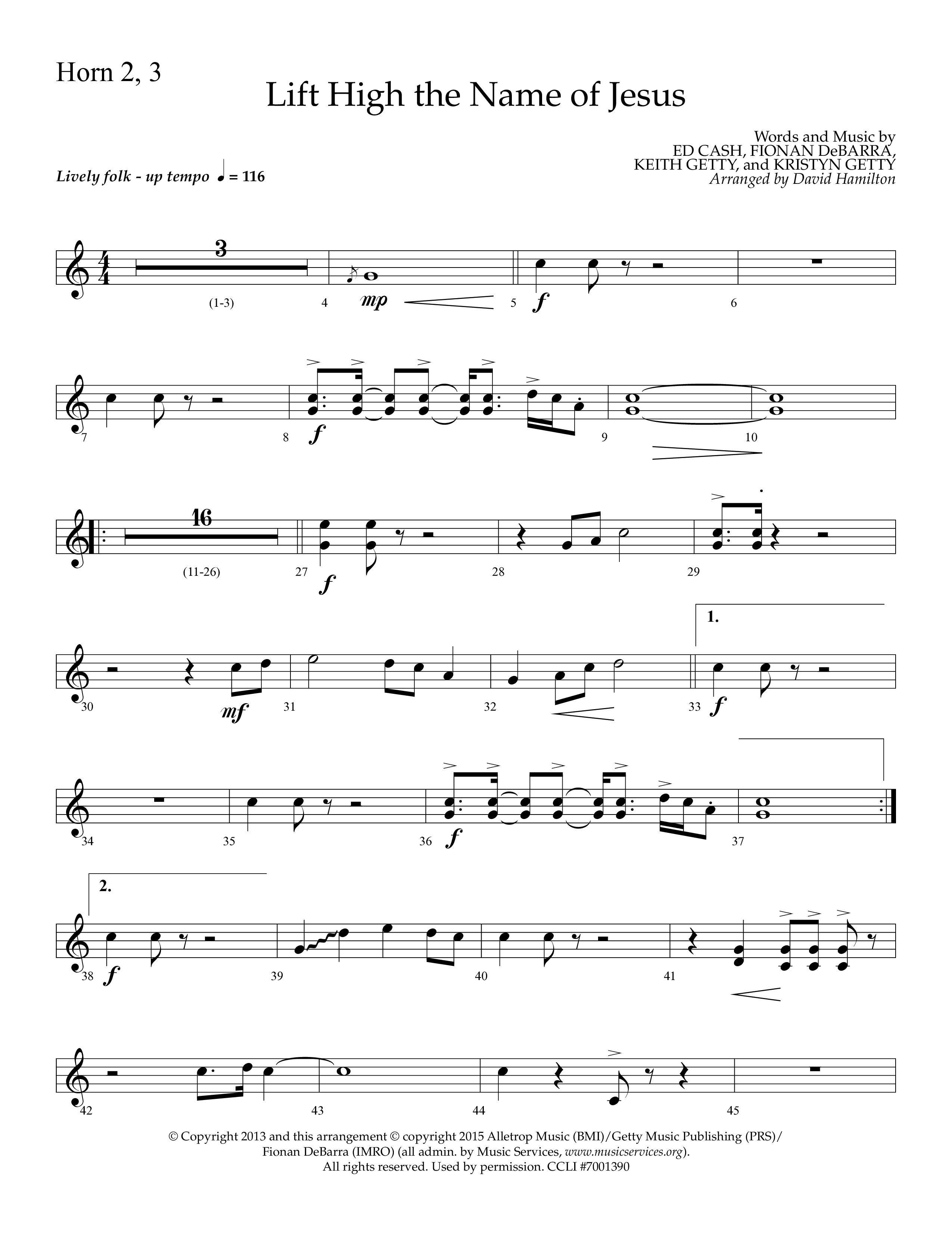 Lift High The Name Of Jesus (Choral Anthem SATB) French Horn 3 (Lifeway Choral / Arr. David Hamilton)