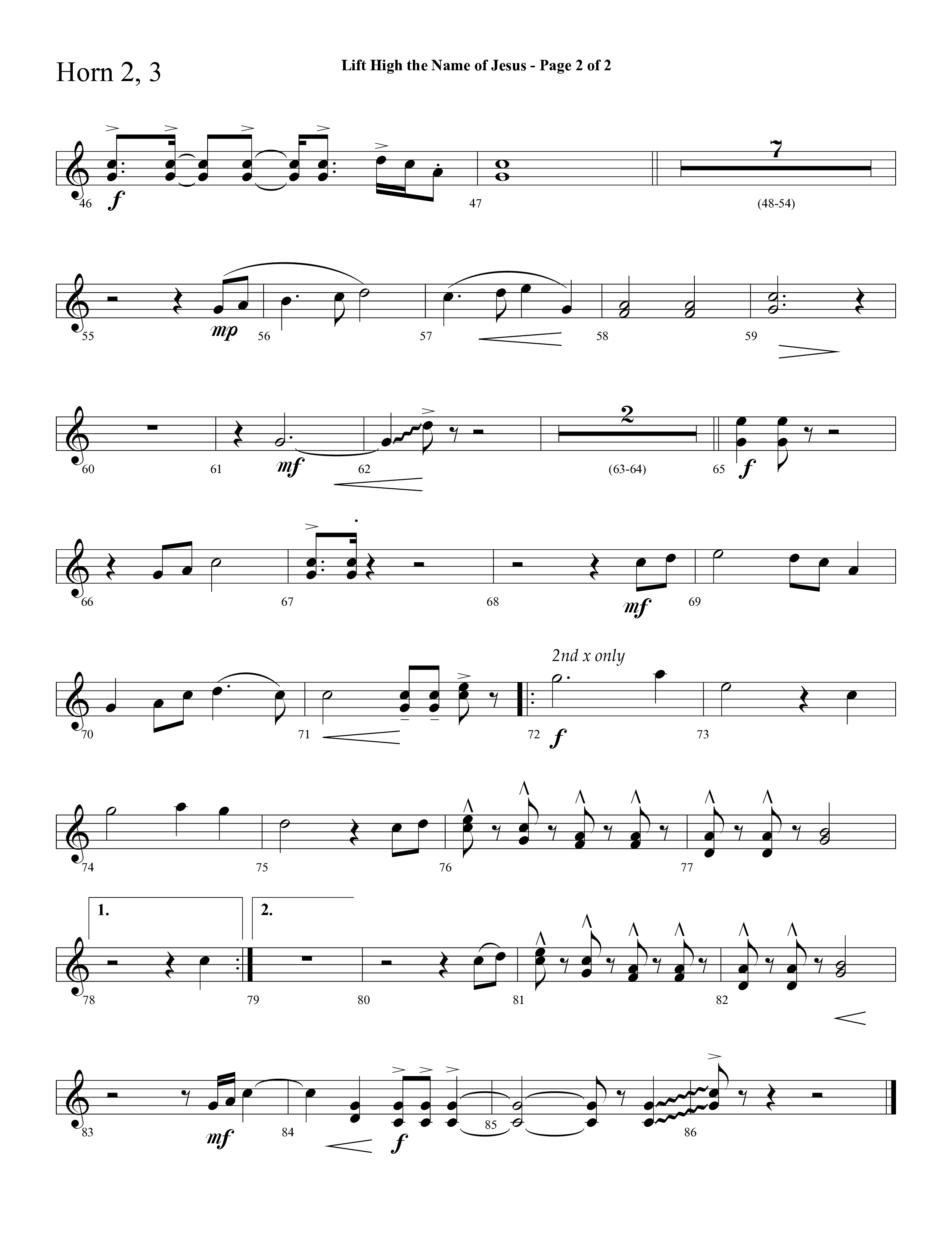 Lift High The Name Of Jesus (Choral Anthem SATB) French Horn 3 (Lifeway Choral / Arr. David Hamilton)