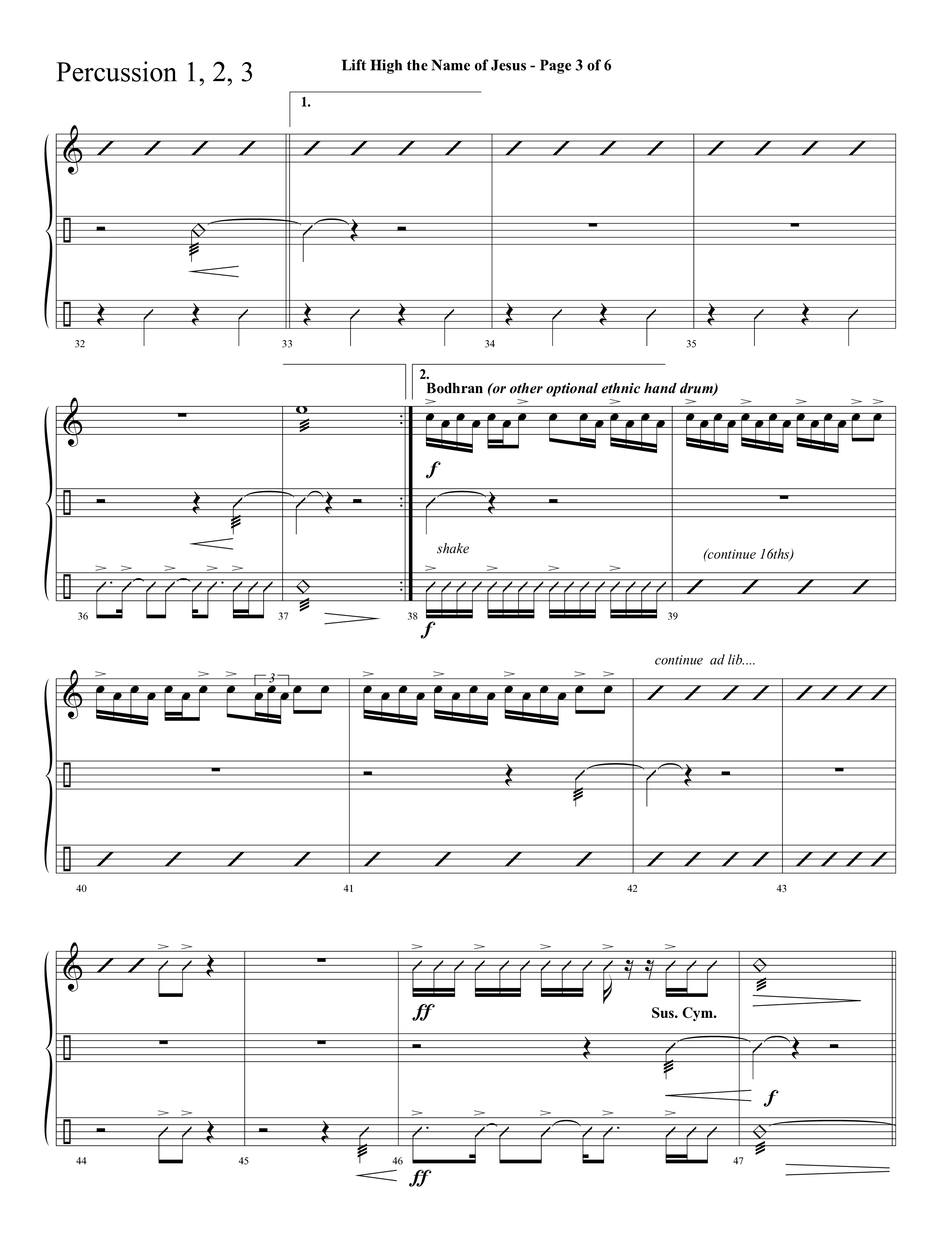 Lift High The Name Of Jesus (Choral Anthem SATB) Percussion 1/2 (Lifeway Choral / Arr. David Hamilton)