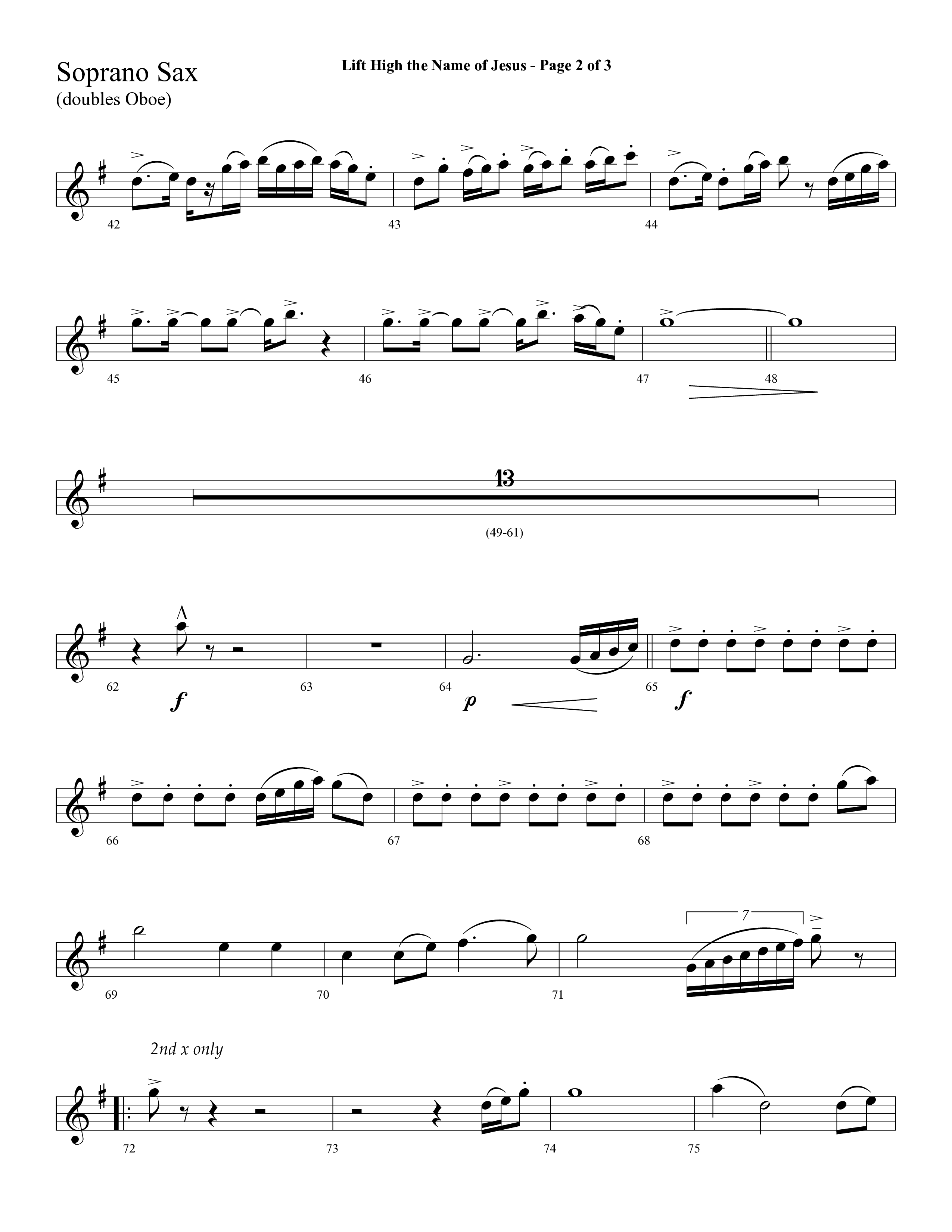Lift High The Name Of Jesus (Choral Anthem SATB) Soprano Sax (Lifeway Choral / Arr. David Hamilton)