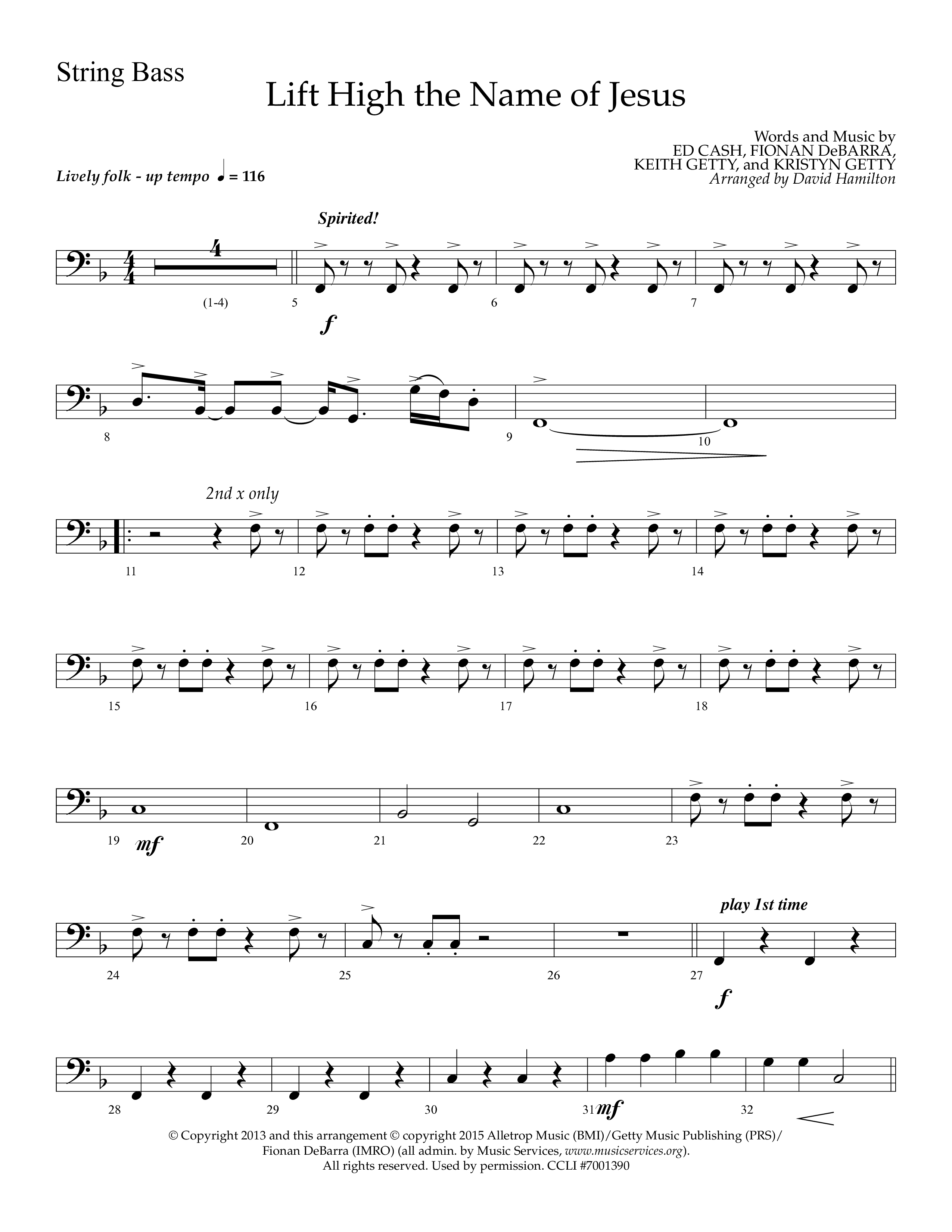 Lift High The Name Of Jesus (Choral Anthem SATB) String Bass (Lifeway Choral / Arr. David Hamilton)
