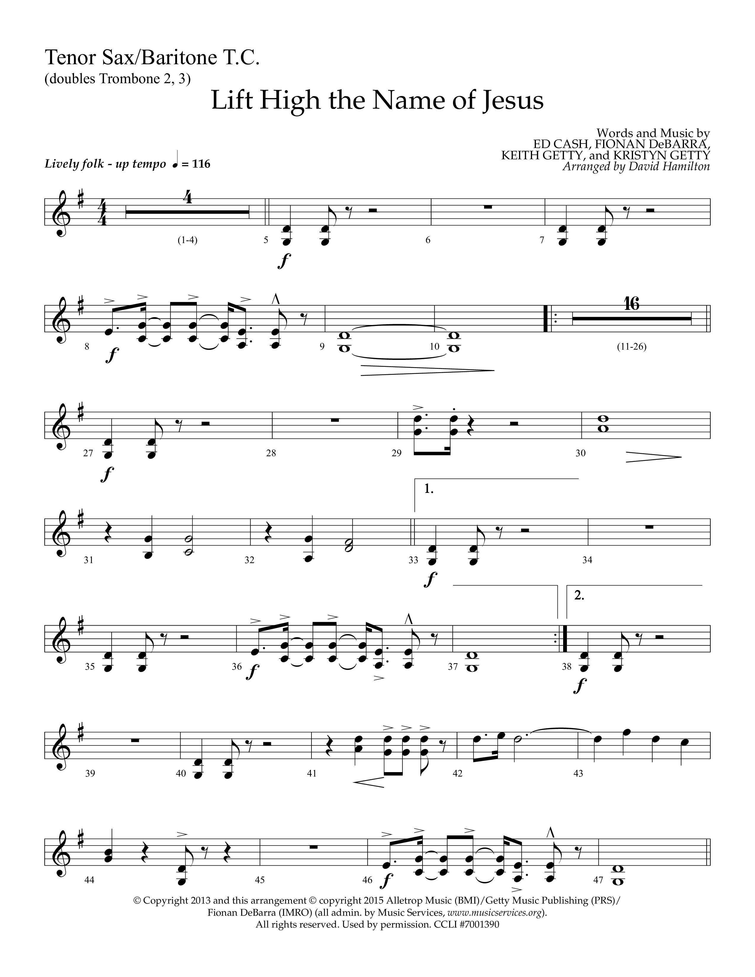Lift High The Name Of Jesus (Choral Anthem SATB) Tenor Sax/Baritone T.C. (Lifeway Choral / Arr. David Hamilton)