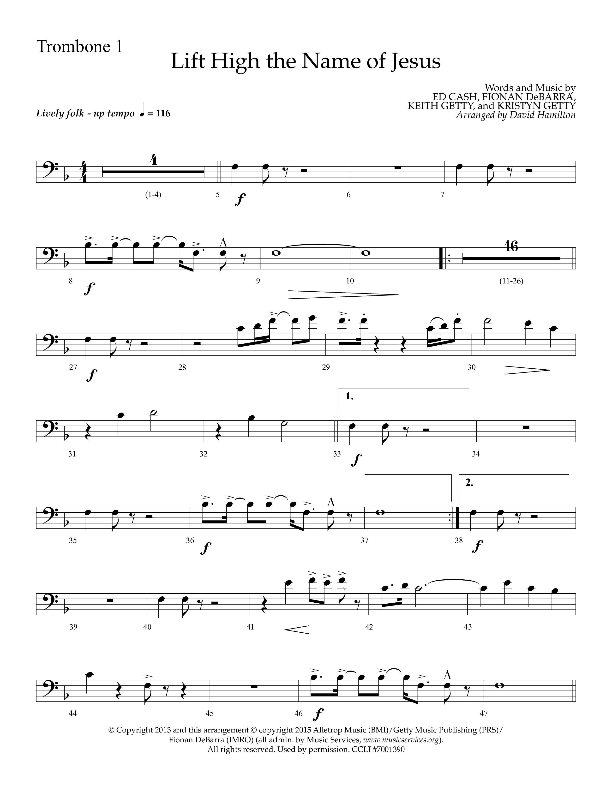 Lift High The Name Of Jesus (Choral Anthem SATB) Trombone 1/2/3 (Lifeway Choral / Arr. David Hamilton)