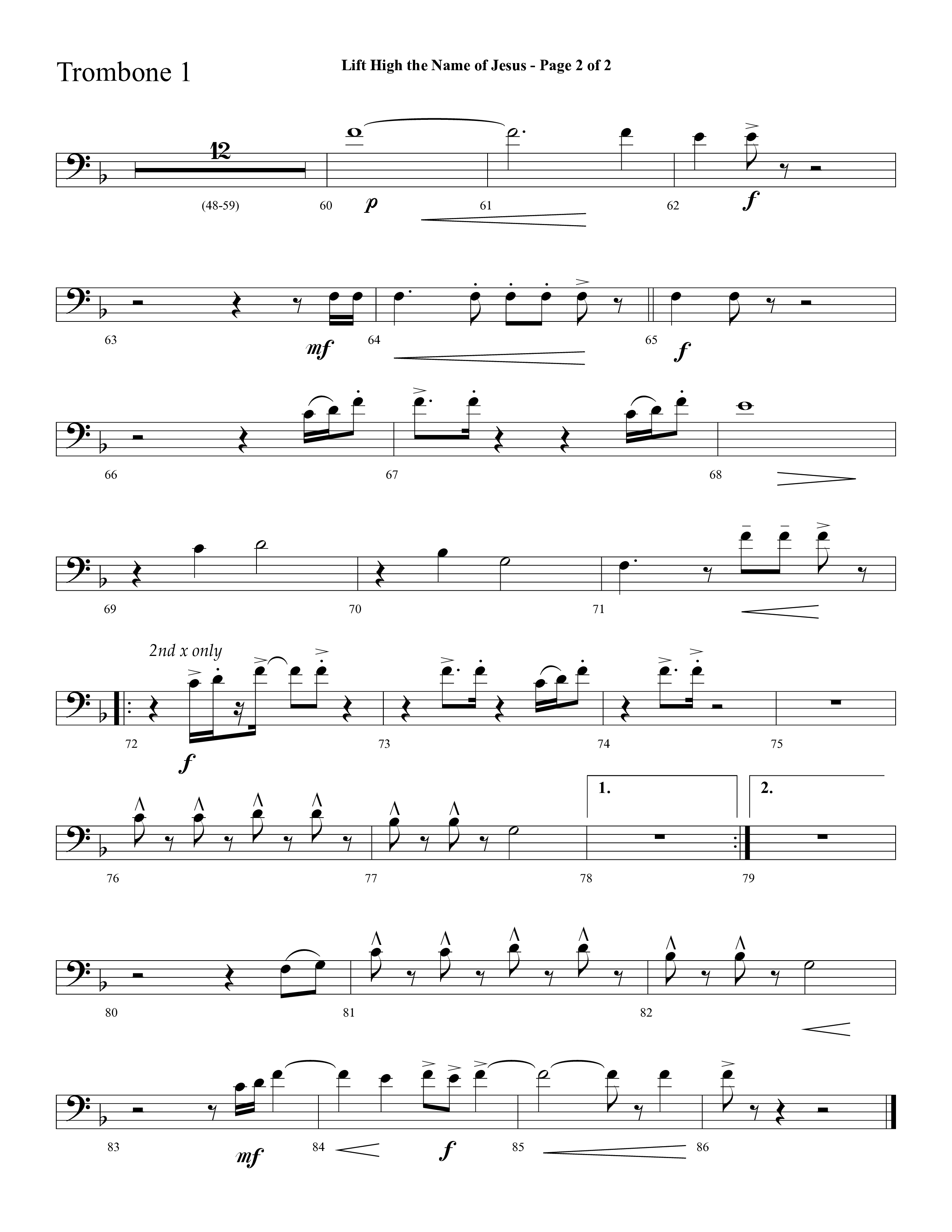 Lift High The Name Of Jesus (Choral Anthem SATB) Trombone 1/2/3 (Lifeway Choral / Arr. David Hamilton)