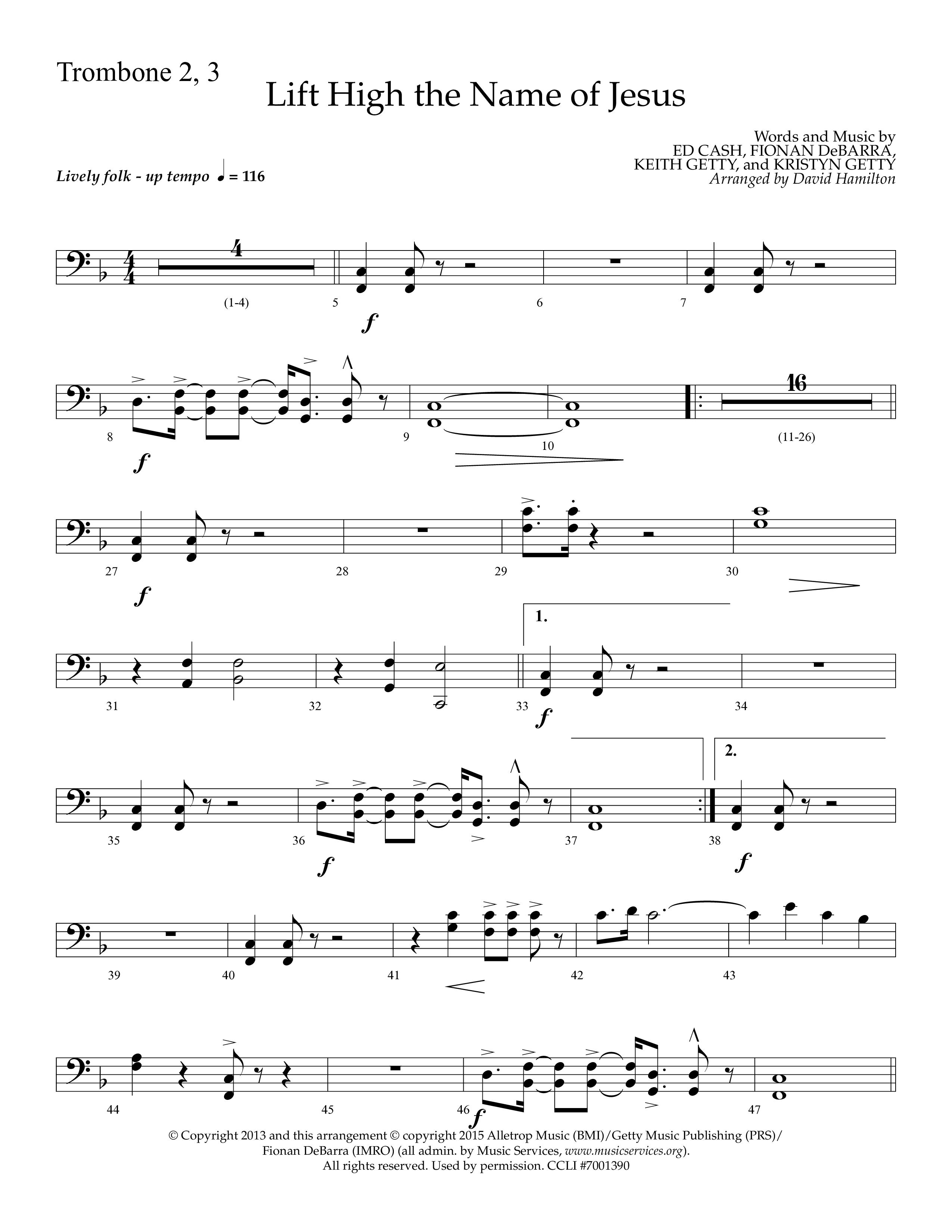 Lift High The Name Of Jesus (Choral Anthem SATB) Trombone 1/2/3 (Lifeway Choral / Arr. David Hamilton)