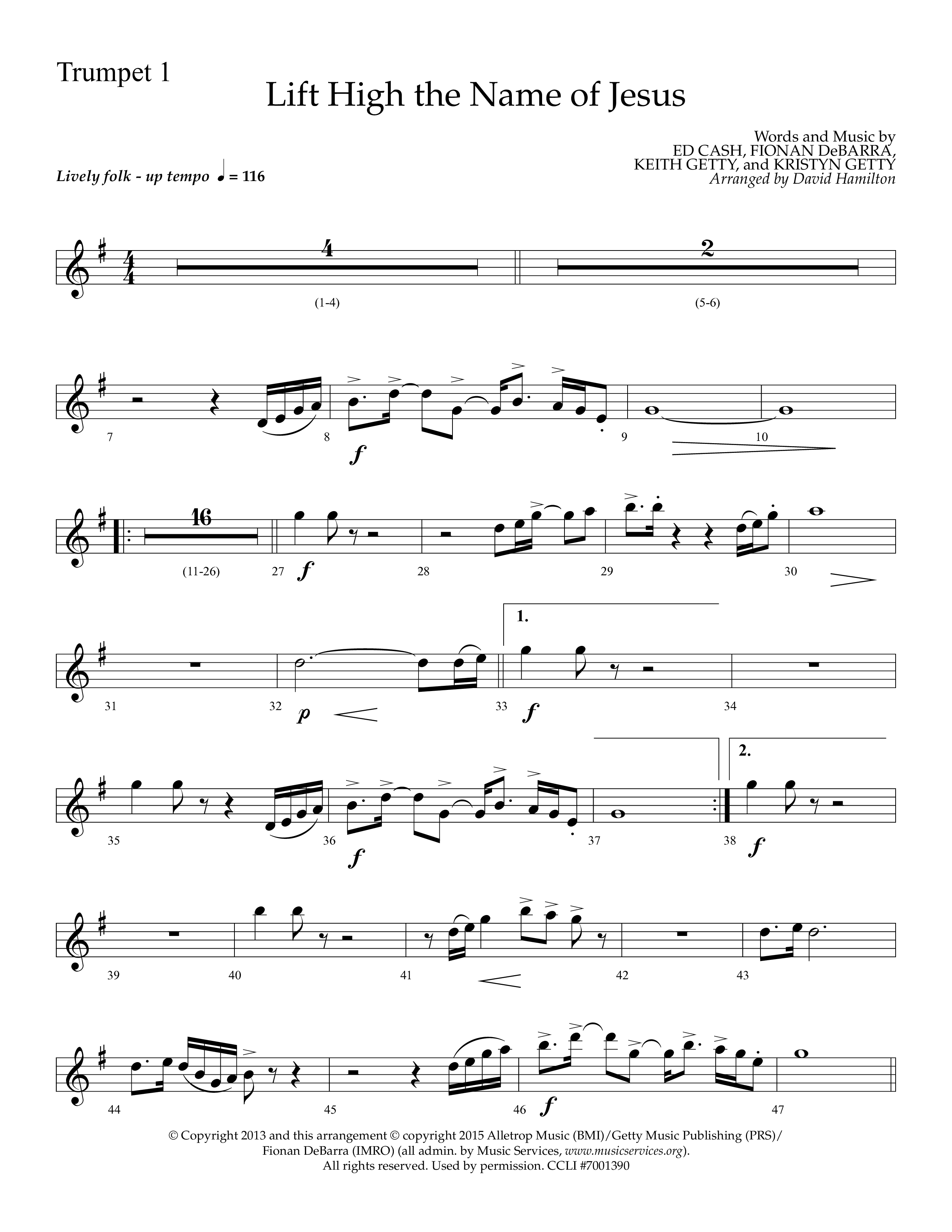 Lift High The Name Of Jesus (Choral Anthem SATB) Trumpet 1 (Lifeway Choral / Arr. David Hamilton)