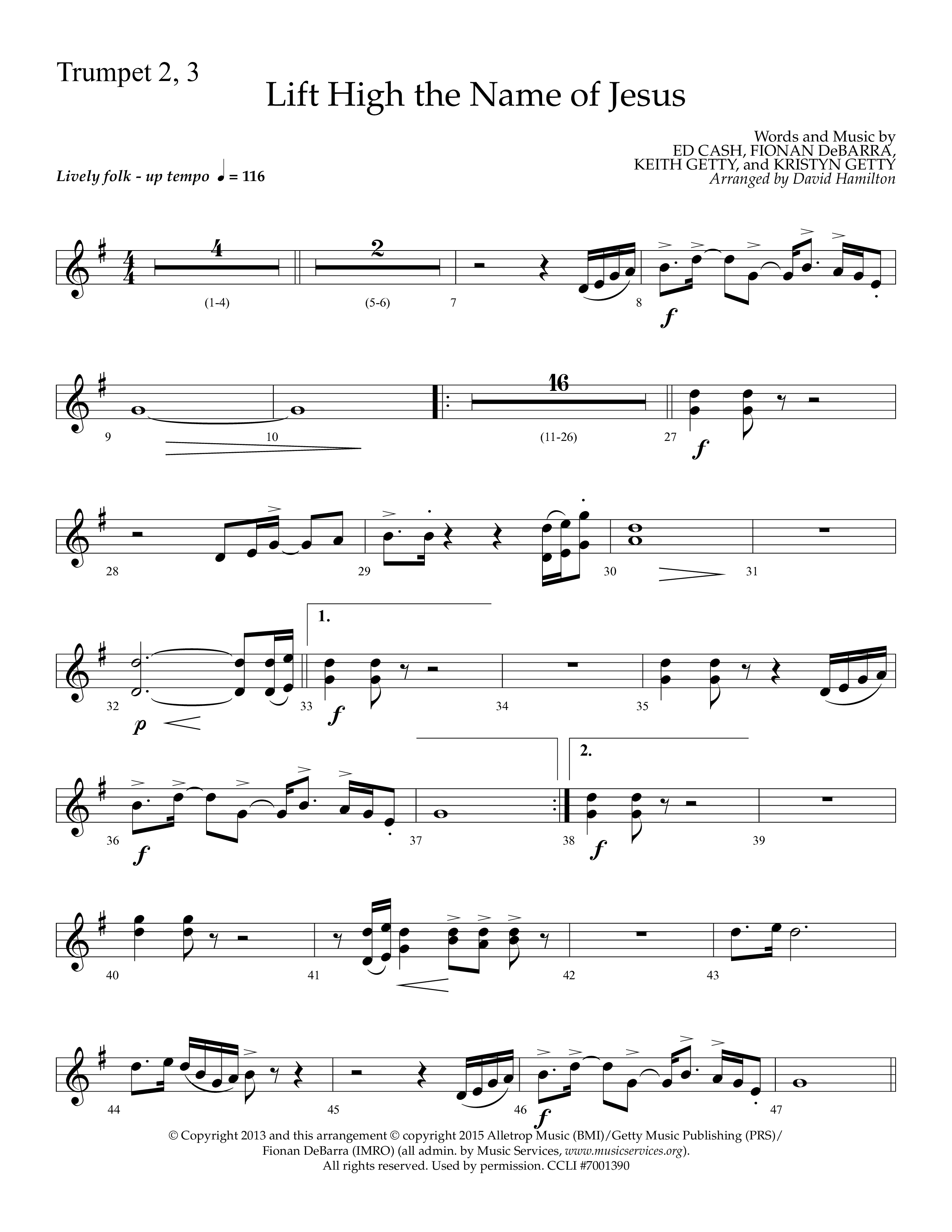 Lift High The Name Of Jesus (Choral Anthem SATB) Trumpet 2/3 (Lifeway Choral / Arr. David Hamilton)