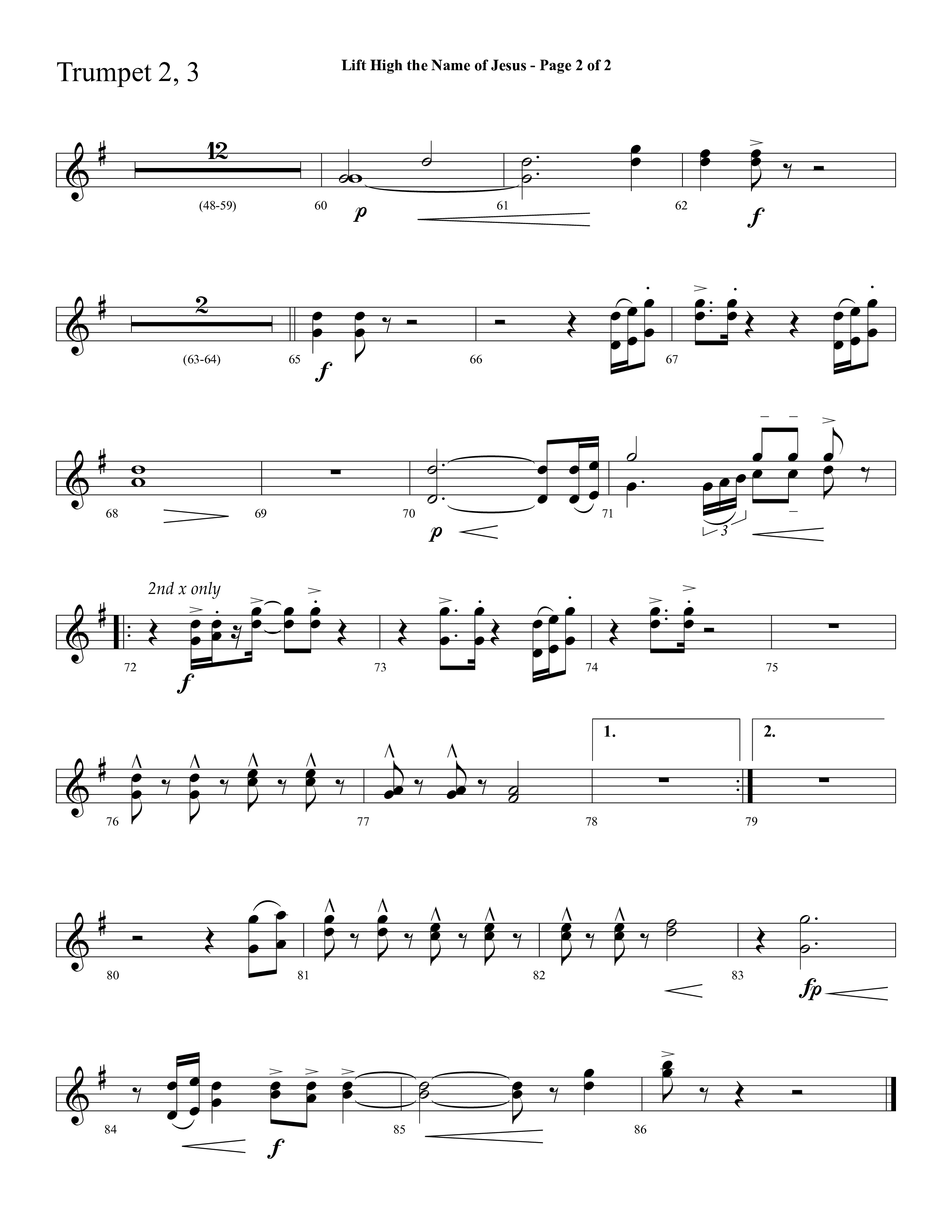 Lift High The Name Of Jesus (Choral Anthem SATB) Trumpet 2/3 (Lifeway Choral / Arr. David Hamilton)